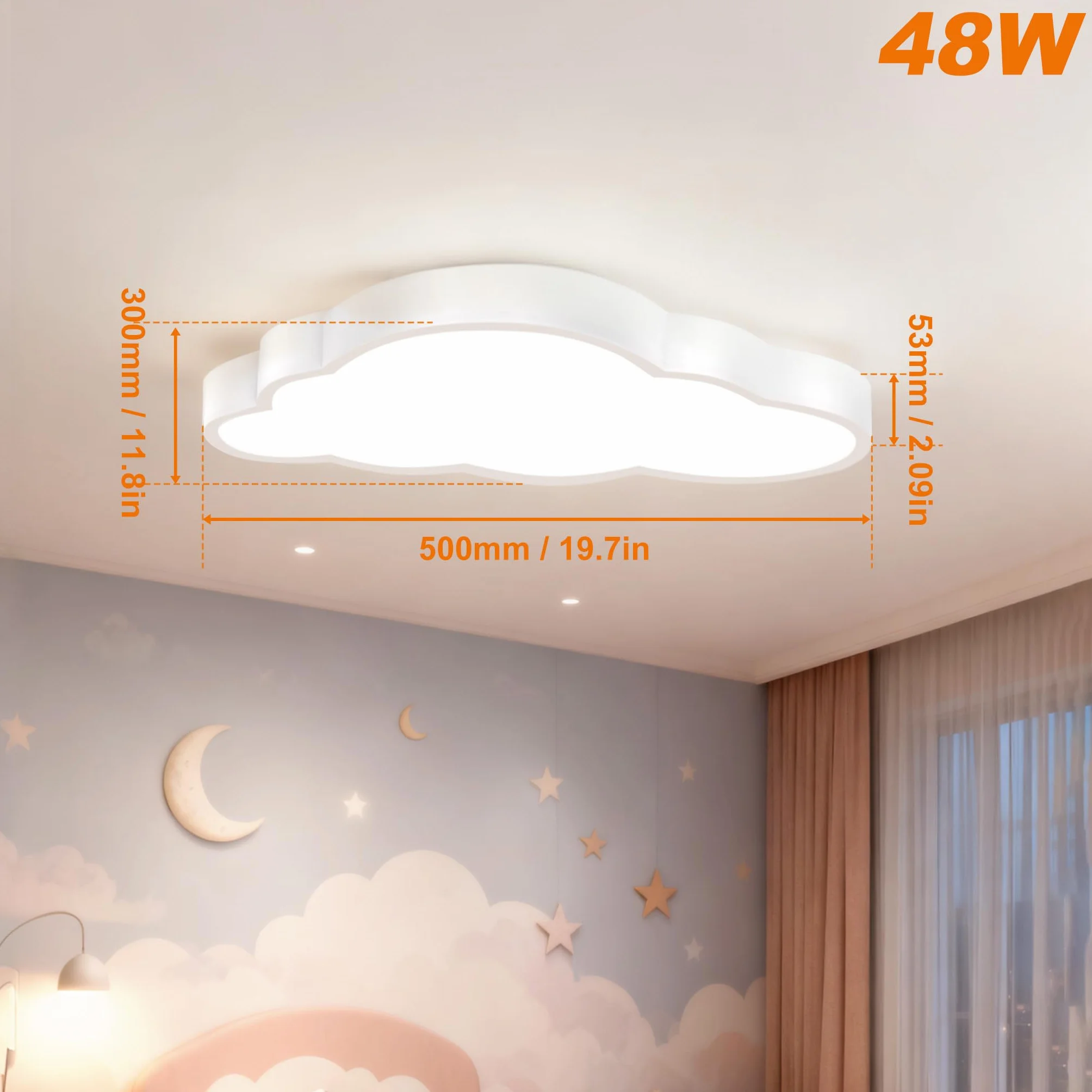 Froadp 48W Lampa Sufitowa LED Kształt Chmury Ściemnialna z Pilotem 500×280×53mm dla Dzieci Sypialnia