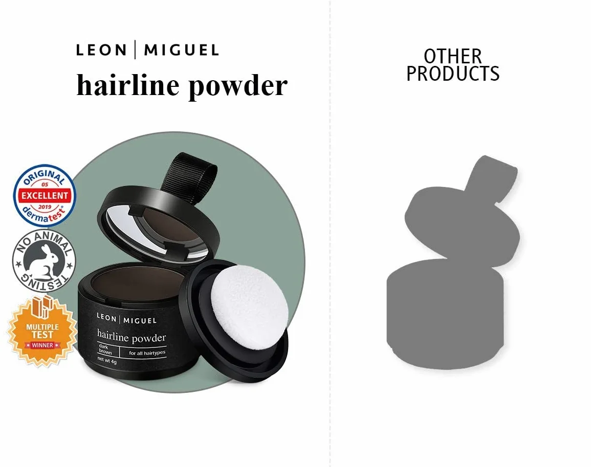 LEON MIGUEL Puder do nasady – wodoodporny puder Hairline Powder jako idealny korektor do zakrywania nasady, niewidoczny makijaż włosów do zagęszczania włosów (czarny, Hairline Powder)