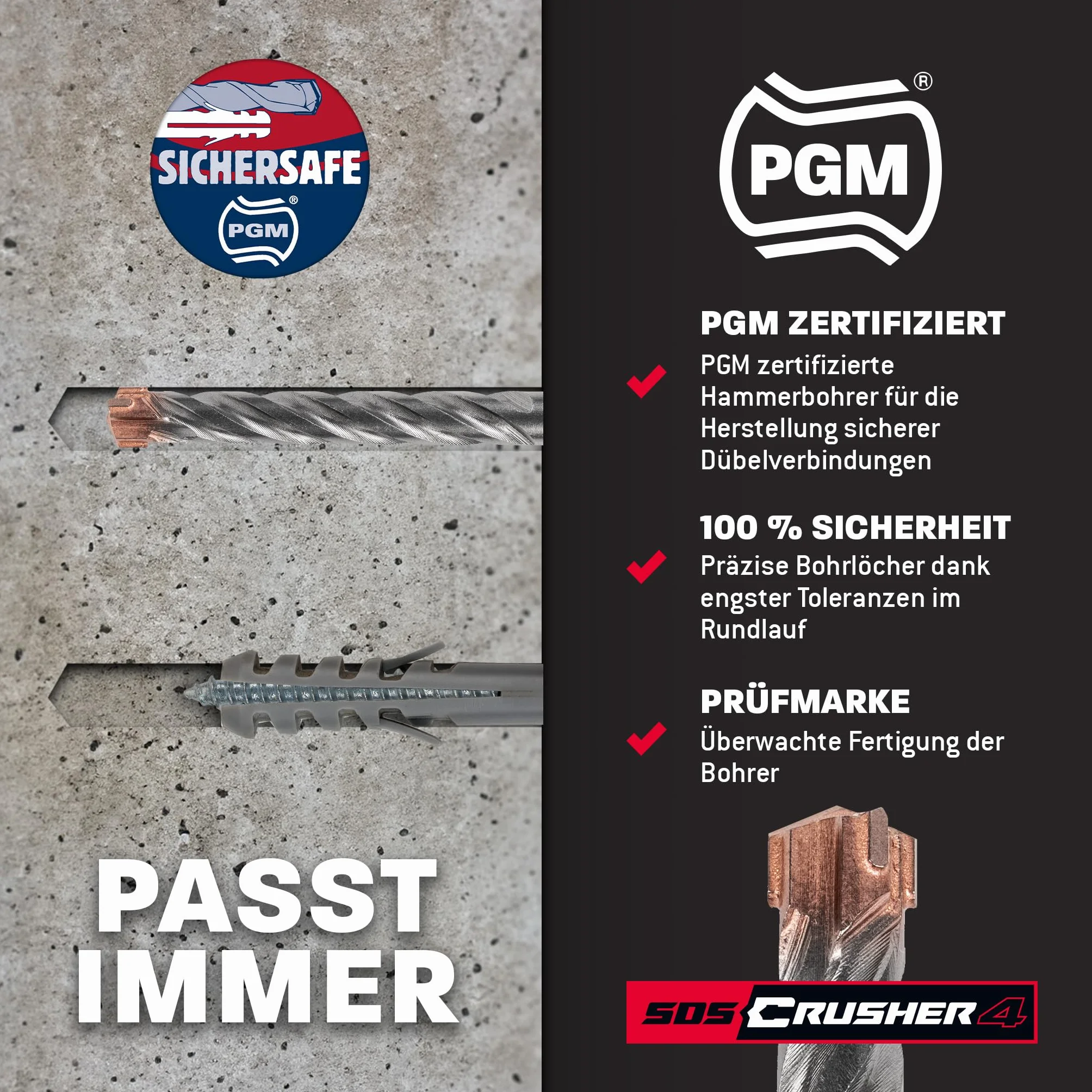 Wiertło udarowe SDS Plus PGM Ø 15,0 mm x 182 mm AMBOSS SDS Crusher 4 HM do betonu