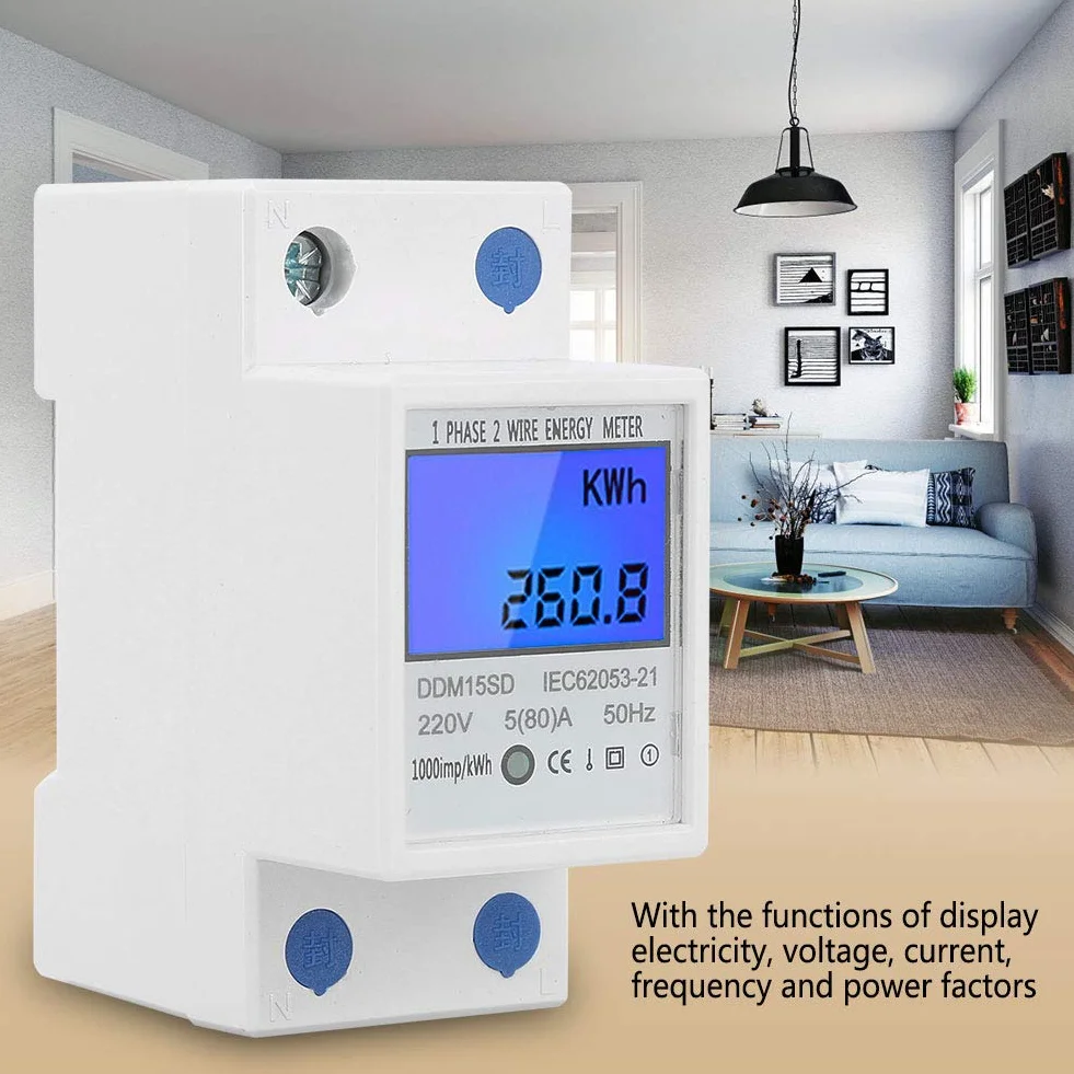 Elektroniczny licznik energii KWh 5-80A DDM15SD Cyfrowy wyświetlacz LCD Jednofazowy
