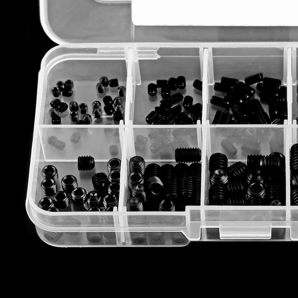 Madenschrauben Kopf Muttern DIN916 M3-M8 Schwarz Legiertem Stahl Hex Gewinde Cup Point Sortiment Kits