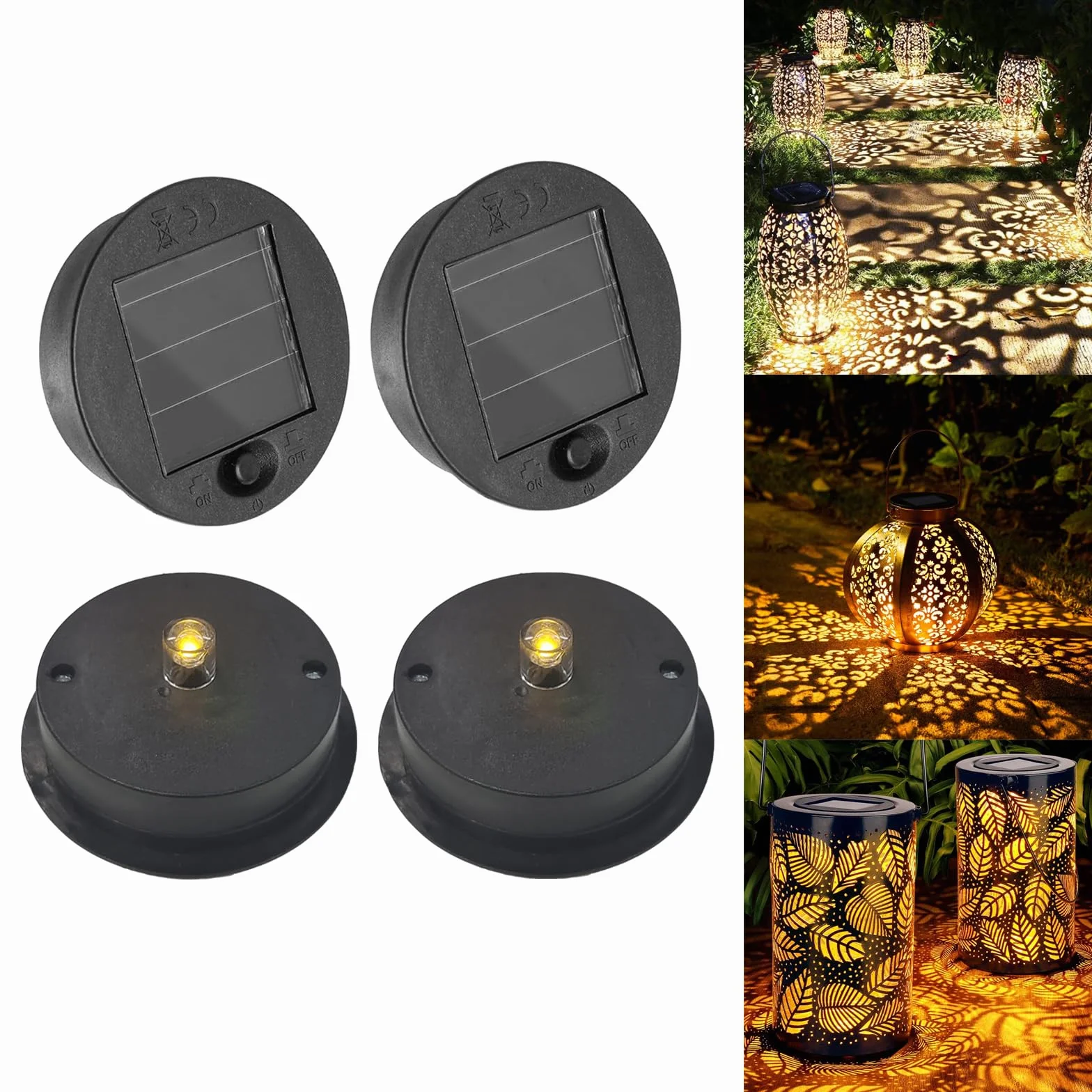 4 sztuki części zamiennych do lamp solarnych, górna część zamienna lamp solarnych, pokrywa solarna z LED ciepłą białą do słoików, do latarni solarnych, solarnych lamp ogrodowych i DIY (7 cm)