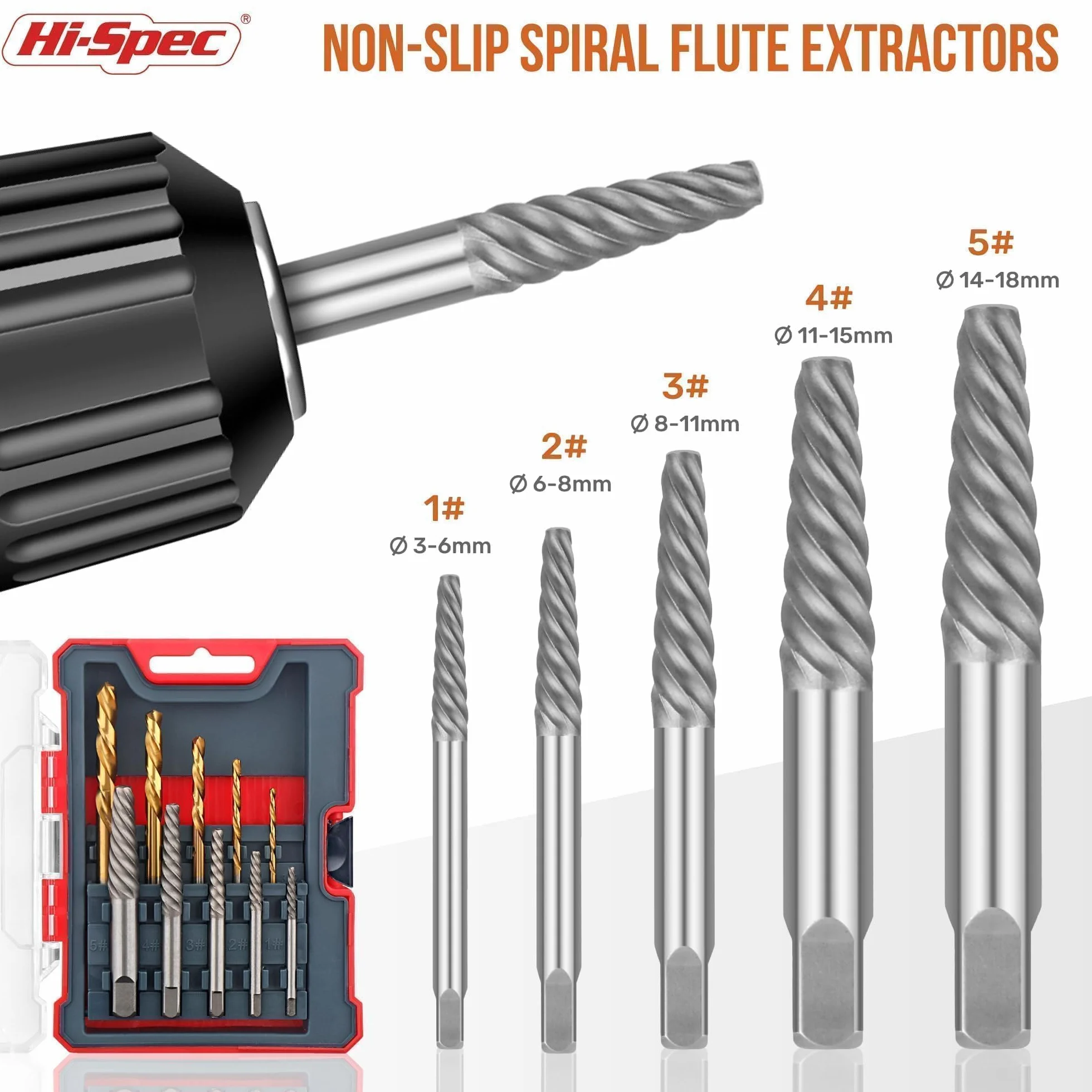 Hi-Spec 10-częściowy zestaw wykrętaków lewoskrętnych do usuwania śrub HSS 1–9 mm 5–13 mm