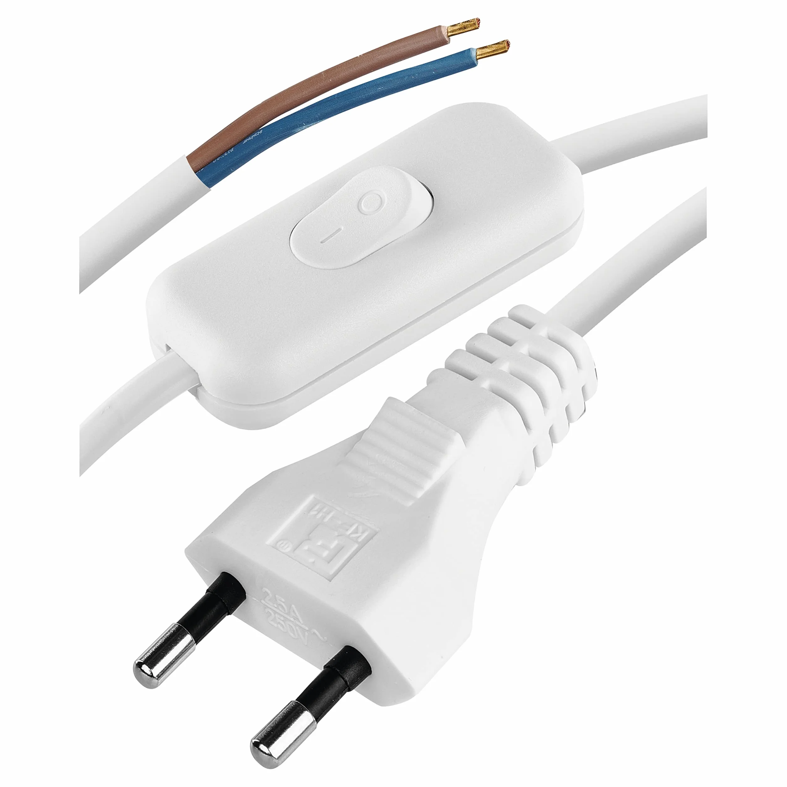 EMOS S08273 Kabel Sieciowy/Kabel Zasilający/Kabel Zamienny/Kabel Przyłączeniowy Z Wyłącznikiem, 3 M, Wtyczka Euro, Do Lamp, Opraw Oświetleniowych, Żarówek, Biały