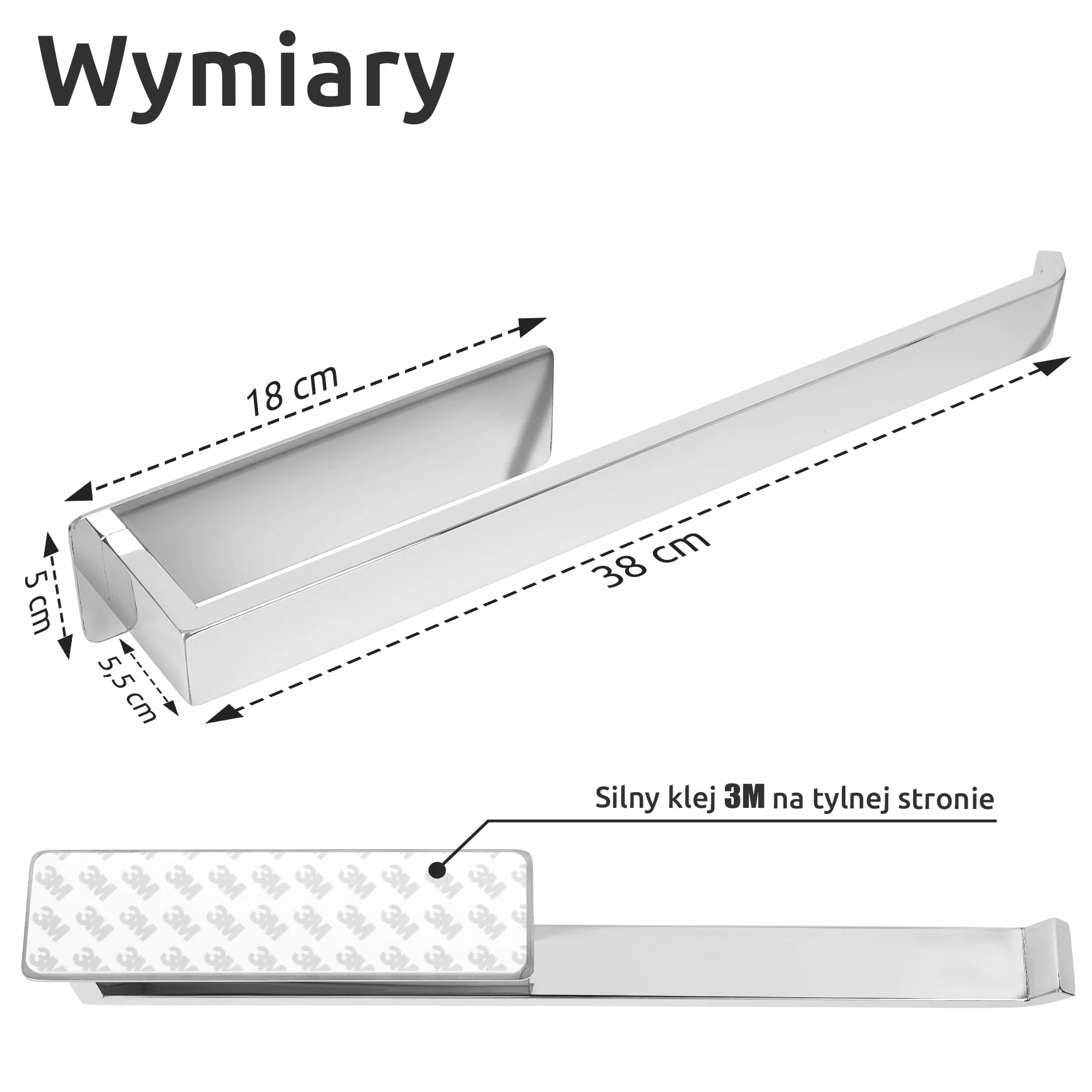 ECENCE Wieszak na ręczniki bez wiercenia samoprzylepny chrom 38cm stal nierdzewna 304