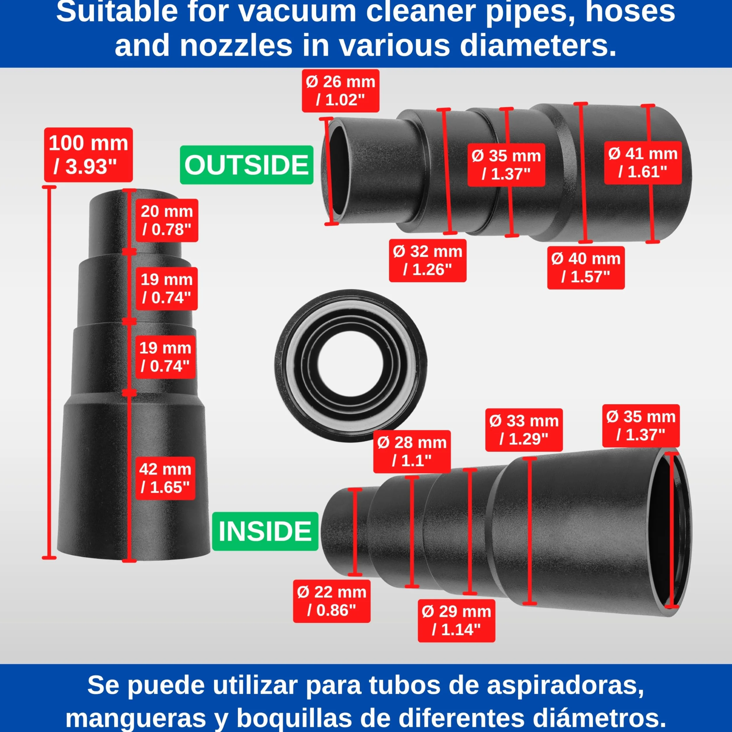Adapter redukcyjny, 4-stopniowy, Ø 41-26 mm zew., Ø 35-22 mm wewn., czarny
