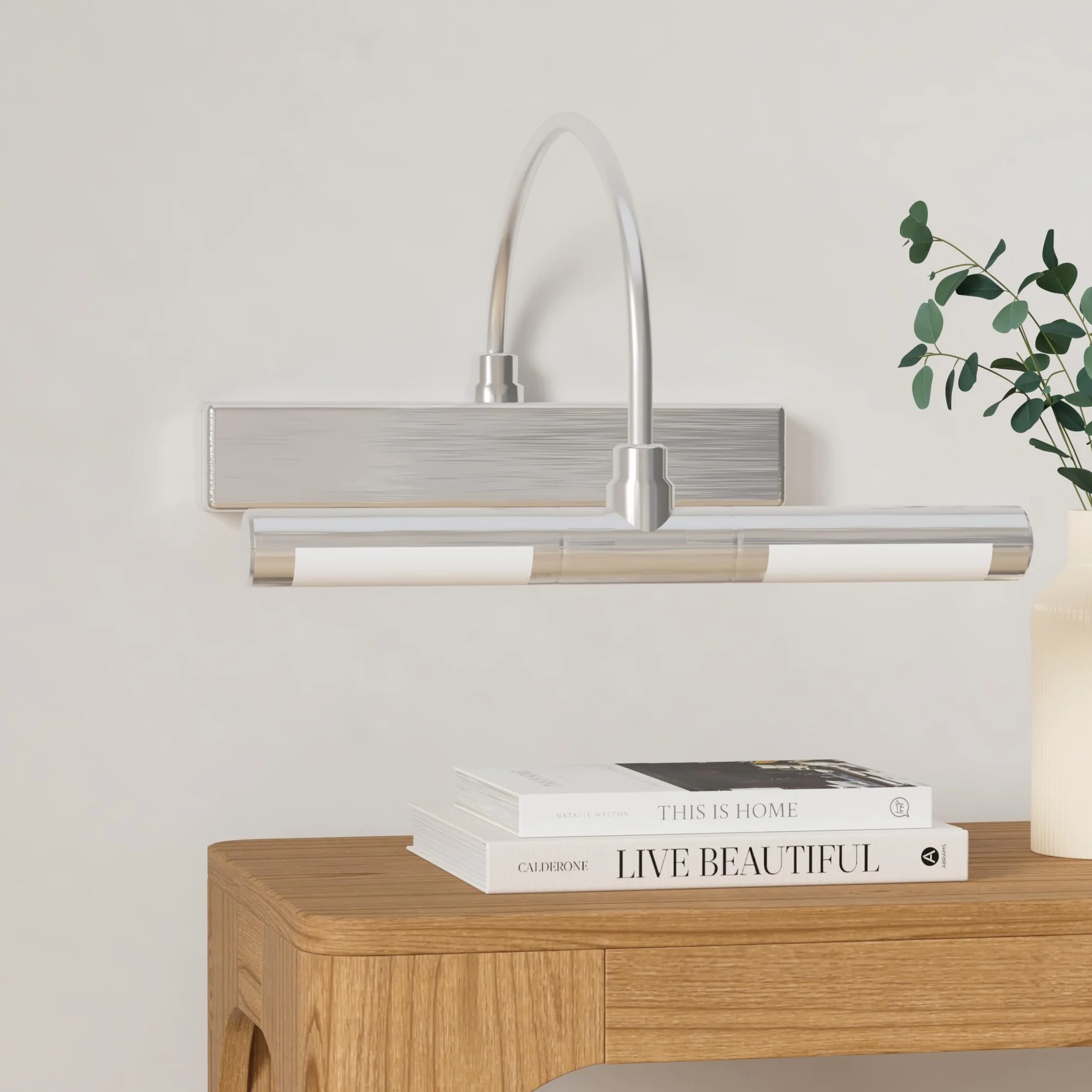 BIGLIGHT Oświetlenie obrazu z pilotem zdalnego sterowania, bezprzewodowe oświetlenie ścienne LED zasilane na baterie, obracana głowica świetlna 33 cm, 3 tryby oświetlenia, ściemniane światło do zdjęć tarczy rzutek - srebrny