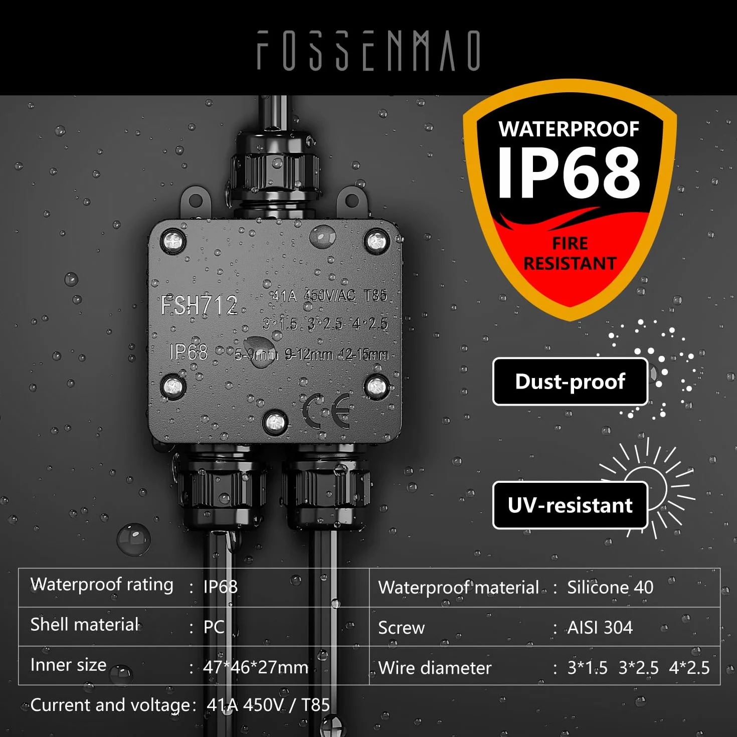 IP68 wodoszczelna puszka rozgałęźna 3-drożna czarna zewnętrzna PC PA9 złącze kablowe Ø 4-15 mm