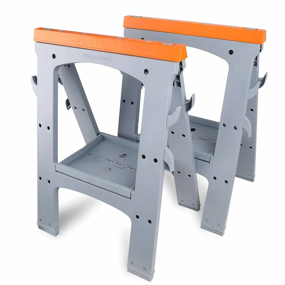 Amazon Basics Kozioł roboczy, składany, stabilny stojak, obciążenie 408 kg, 2 sztuki, szary, pomarańczowy