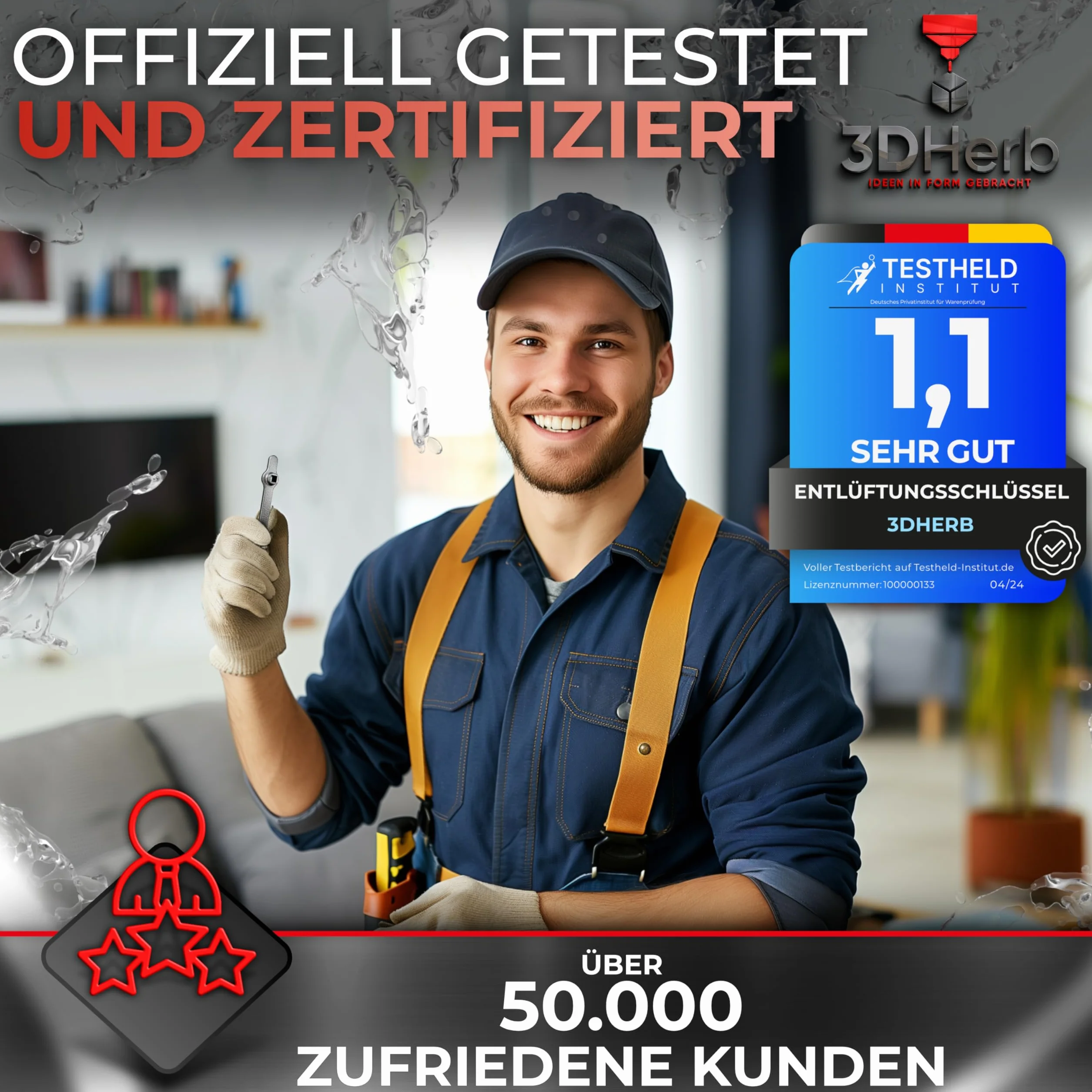 3DHerb Klucz do odpowietrzania, klucz grzejnikowy ze stali nierdzewnej, uchwyt odpowietrzający do grzejnika, klucz czworokątny, odpowietrzanie ogrzewania, z wysokiej jakości stali nierdzewnej