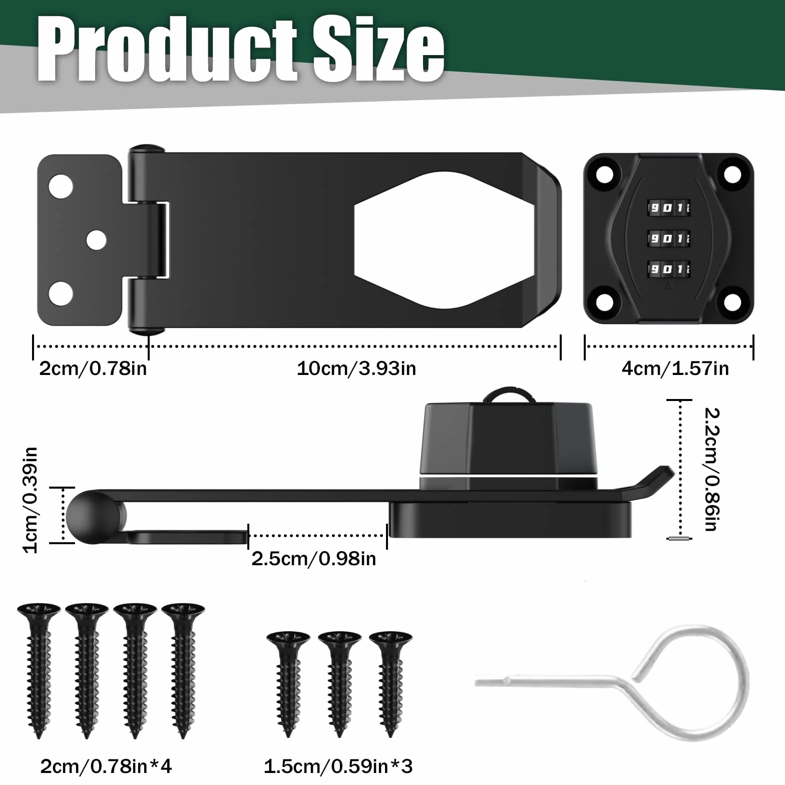 Rygiel do drzwi przesuwnych 10 cm zamek szyfrowy metalowy czarny