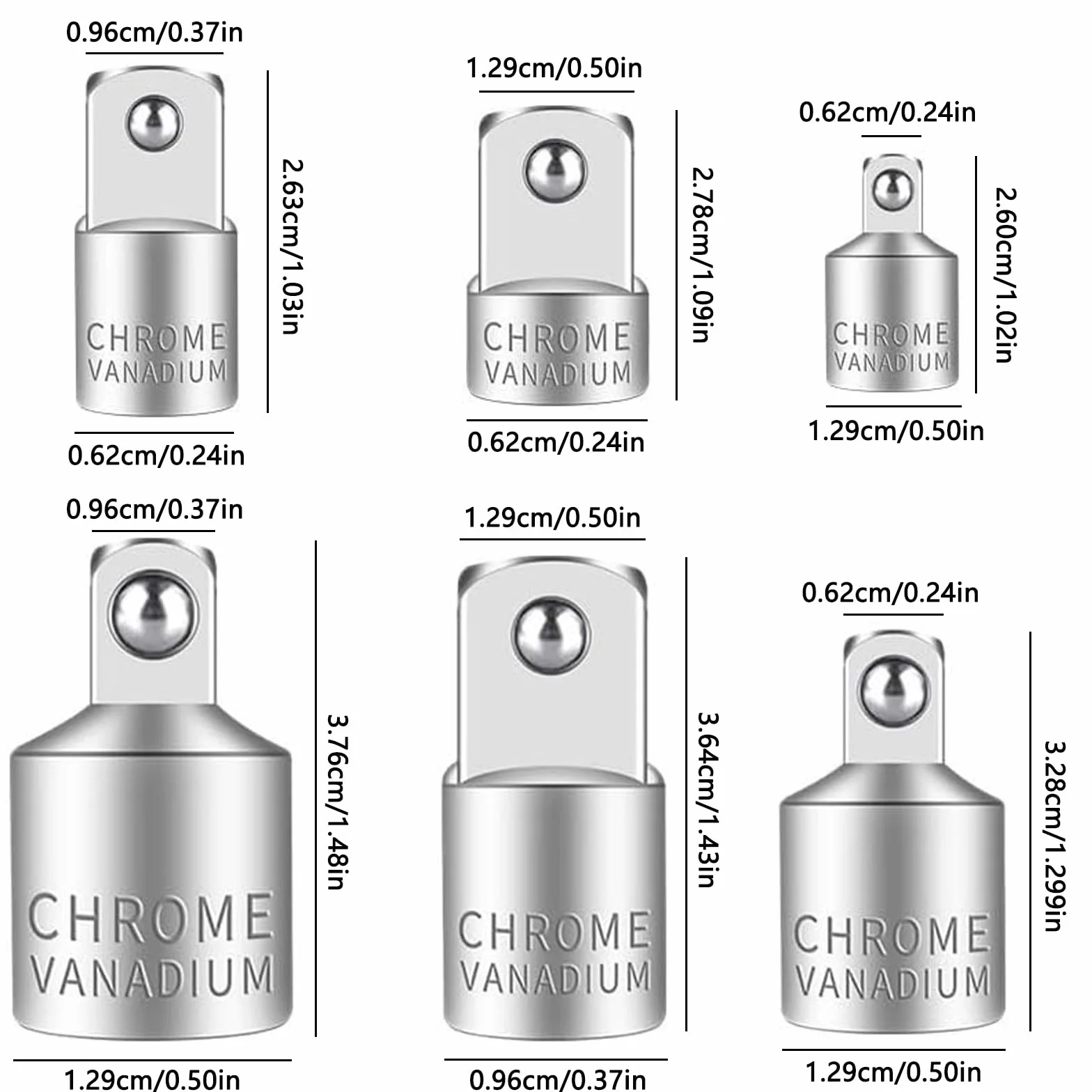 Adapter przyłączeniowy 6 sztuk 1/4 do 3/8 3/8 do 1/4 1/2 do 1/4 do nakrętek zatrzasków gniazd
