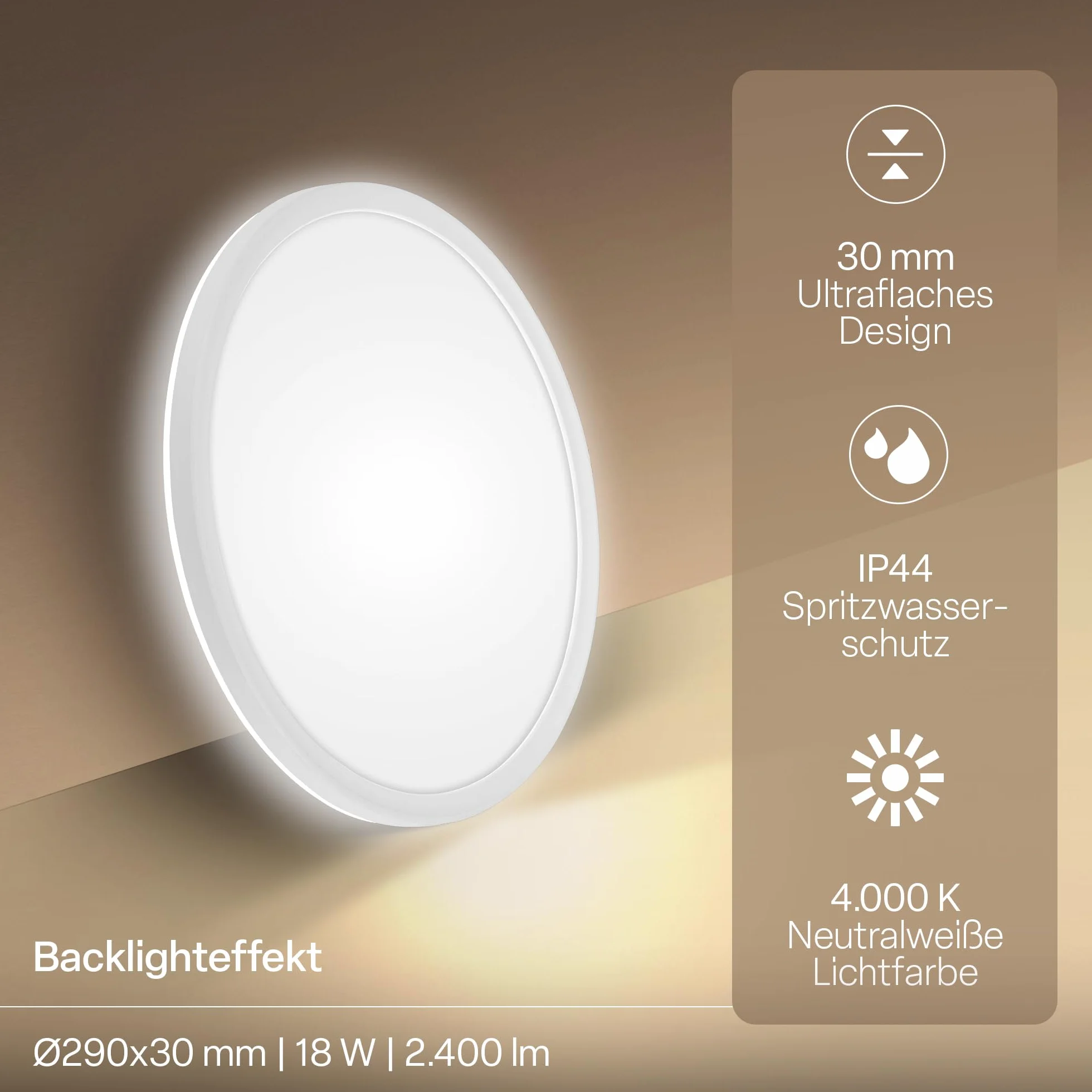 Panel LED B.K.Licht IP44 Lampa Sufitowa 29x3 cm Biały