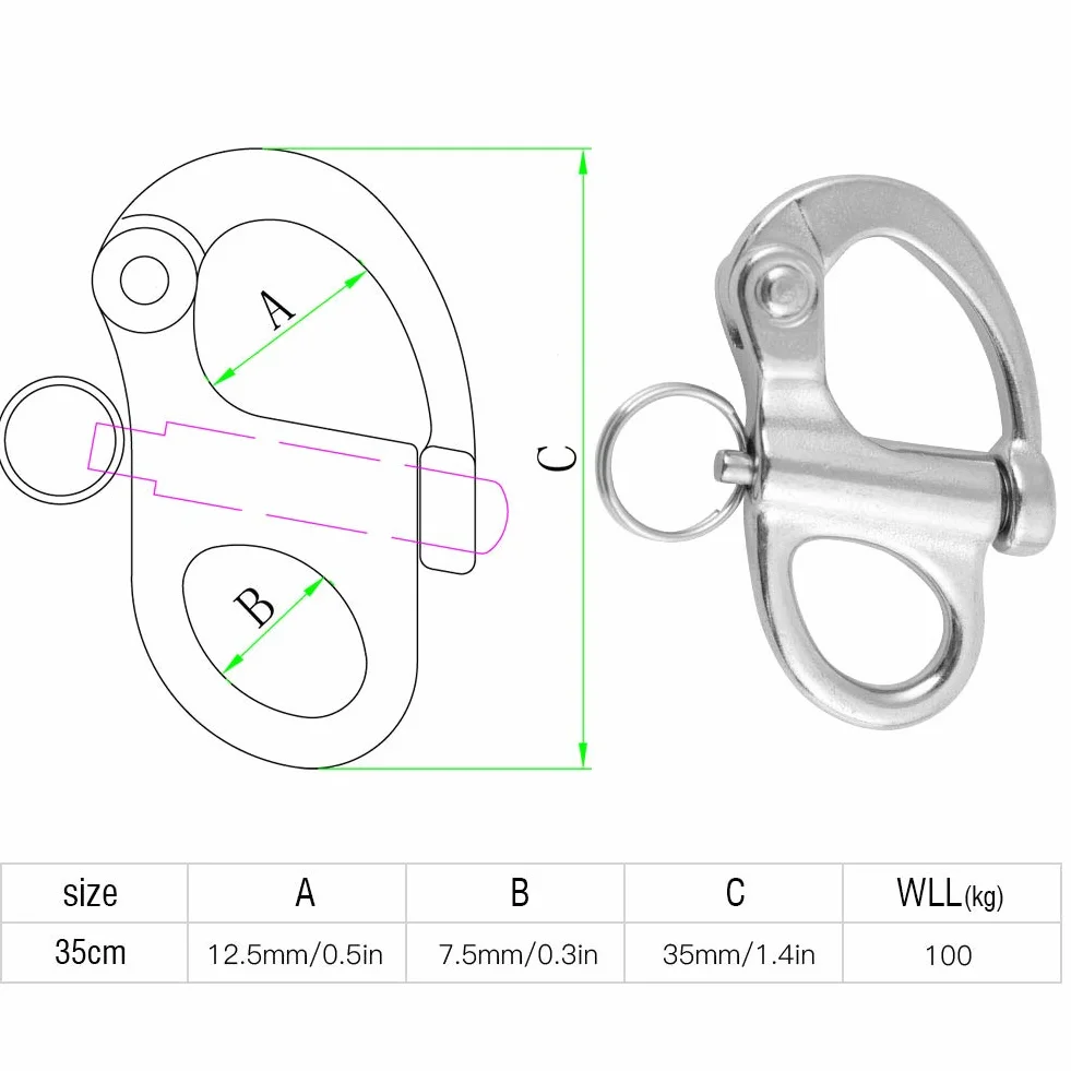 Quick Release Clasp, Marine Boat Rigging Stainless Steel Fixed Snap Shackle Quick Release With Round Ring, Boat Shackle Rigging Snap