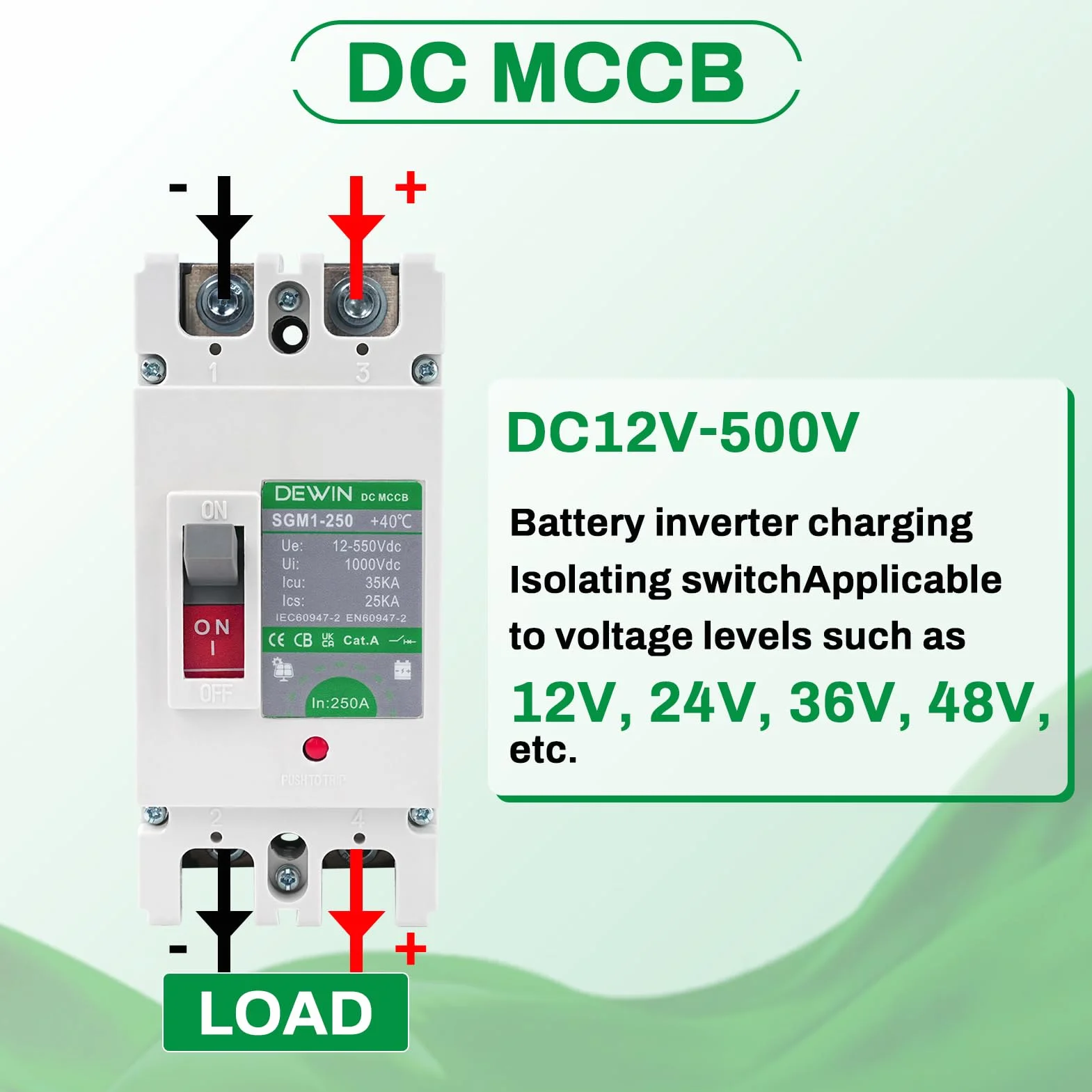 DEWIN Wyłącznik prądu stałego 250A DC MCCB 2P 500V