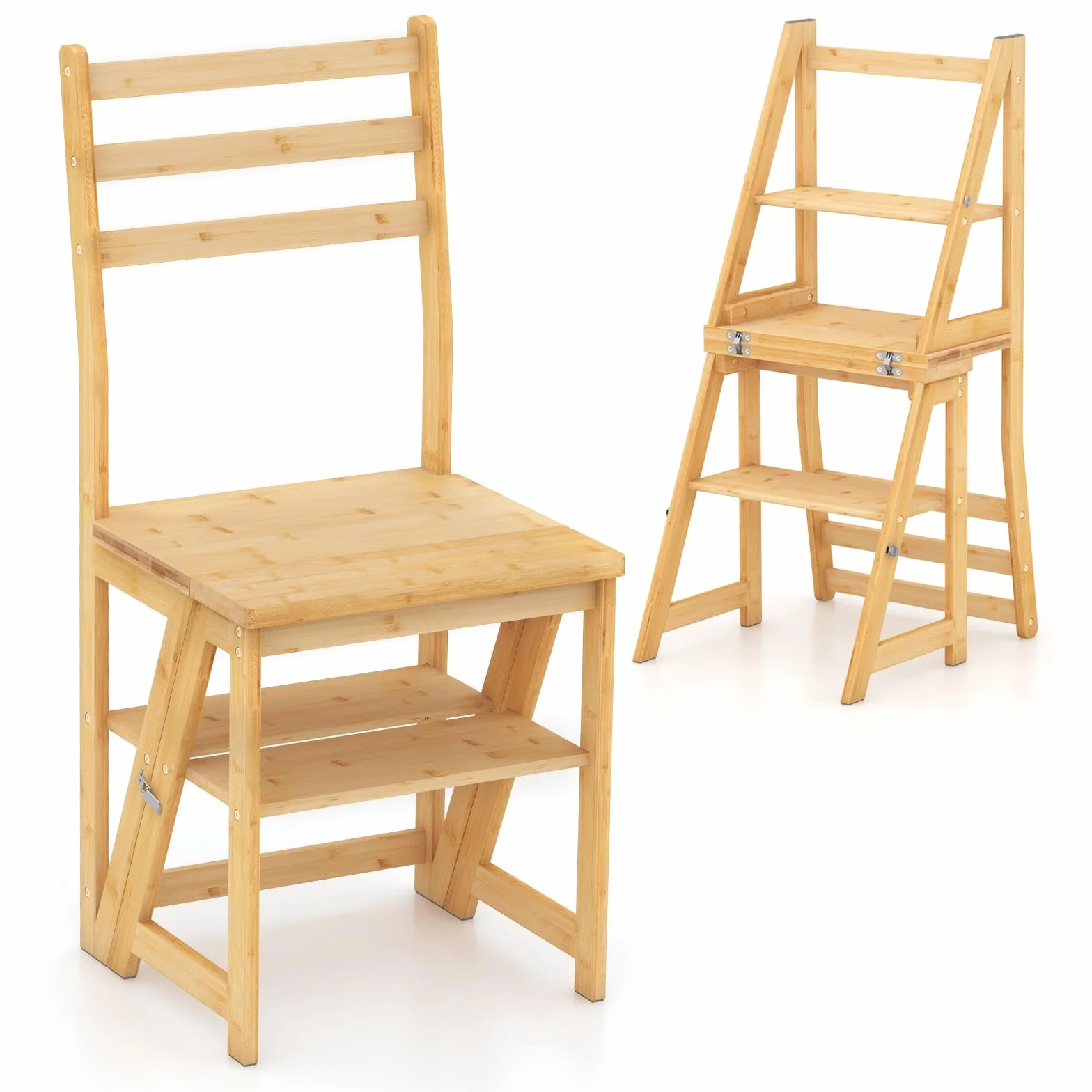 COSTWAY 3 w 1 Bambusowy Taboret Drabinkowy Składany 150 kg