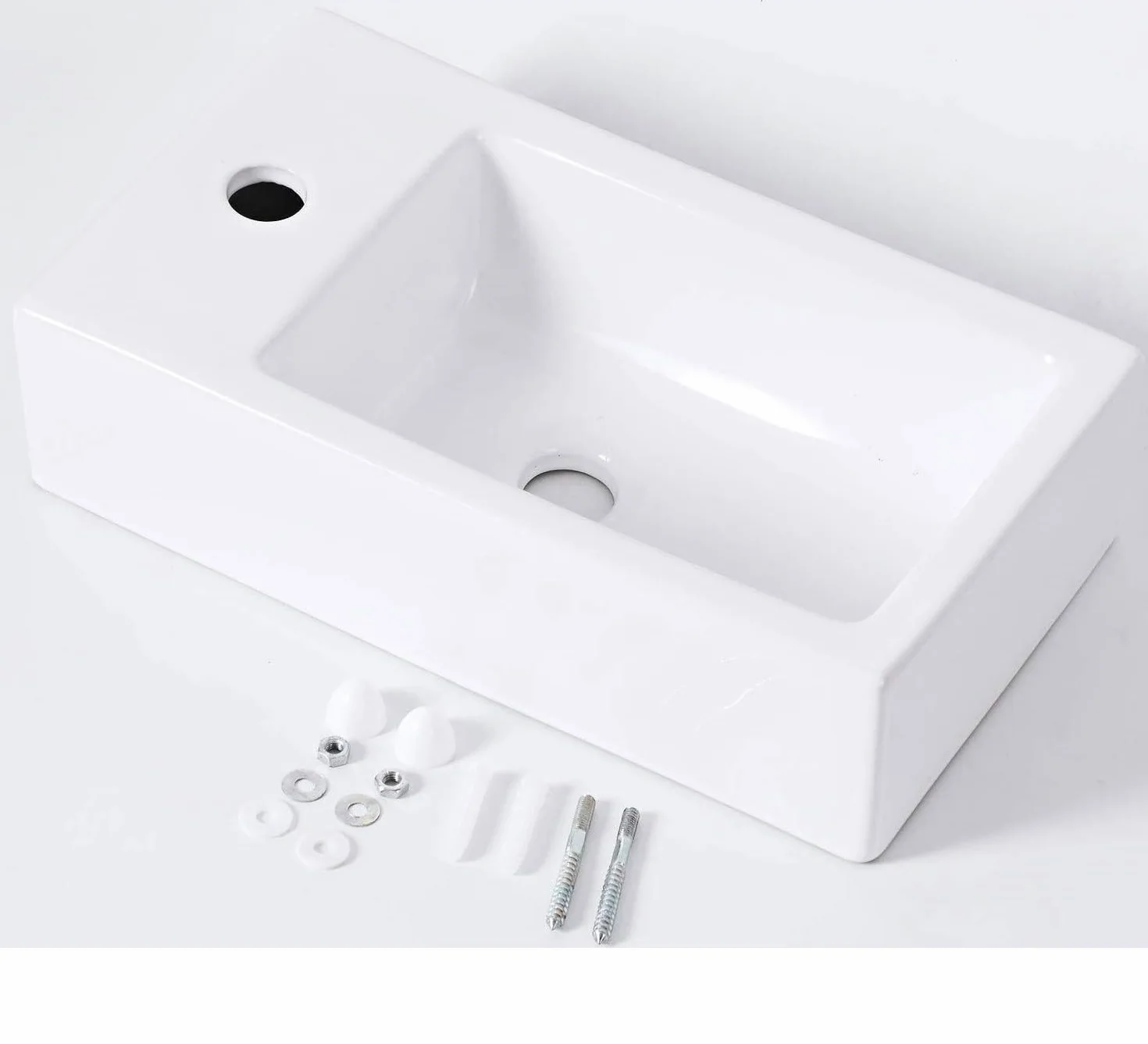 Porcelanowy ceramiczny zlew narożny montowany na ścianie biały 340*270 mm