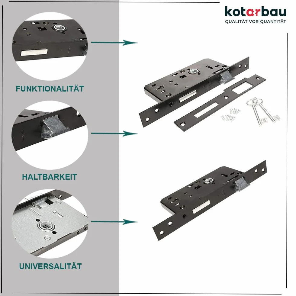 KOTARBAU® Zamek wpuszczany 90 x 63 mm z prawej strony z kluczem BB do bram drzwi