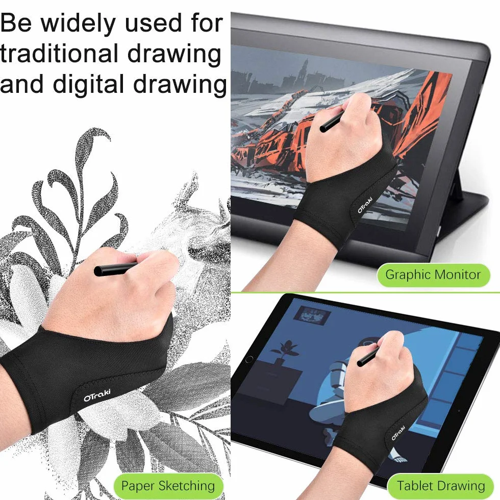 OTraki Rękawice Przeciwporostowe 2 sztuki 8 x 20,5 cm Drawing Gloves do Tabletów Graficznych