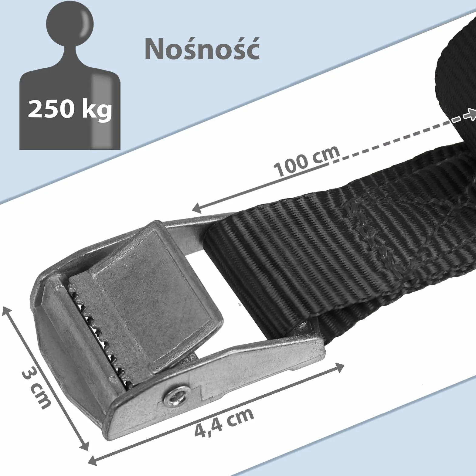 Pasek do pazurów mocujący czarny 250 kg DIN 12195-2 10 sztuk 2,5 cm x 1 m