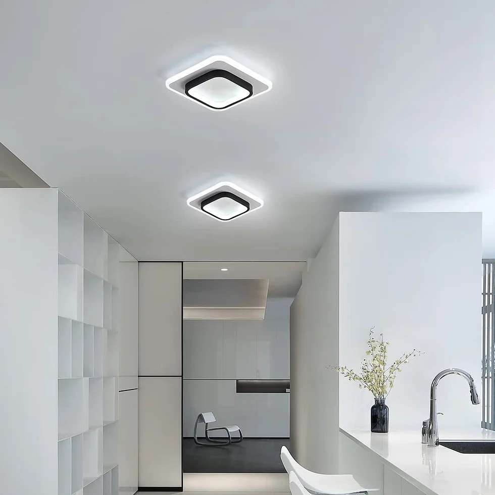 DELIPOP Nowoczesna lampa sufitowa LED, 21 W, 2350 lm, akrylowa kwadratowa lampa sufitowa, czarno-białe oświetlenie sufitowe do przedpokoju, biura, sypialni, kuchni, salonu, zimna biel, 6000 K