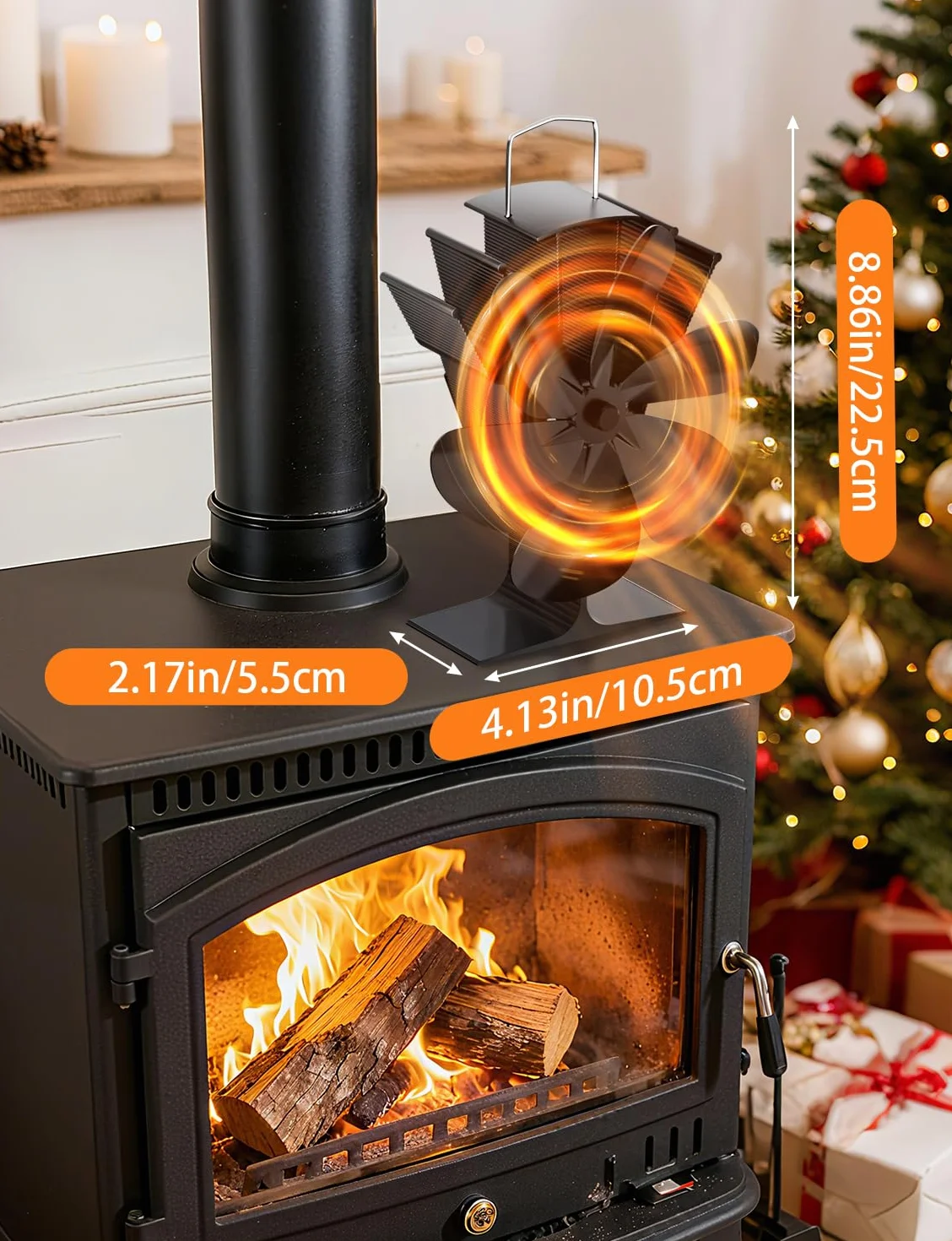 Wentylator do pieca na drewno, 6 łopatek, wentylator kominkowy, 50-350°C, zasilany ciepłem, cichy, z ochroną przed przegrzaniem, do pieca na drewno, kominka, gazu, peletu