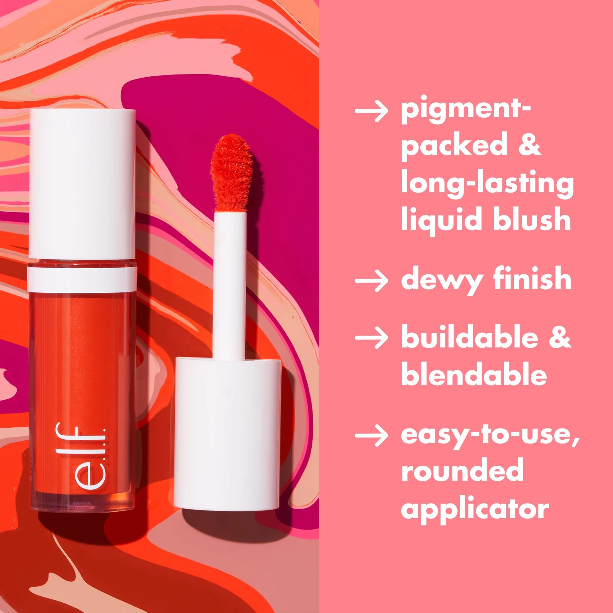 e.l.f. Camo Liquid Blush, długo utrzymujący się płynny róż do wysoko pigmentowanego koloru, zapewnia miękkie, miękkie wykończenie na chrzcie, wegański i nietestowany na zwierzętach, Peach Perfect