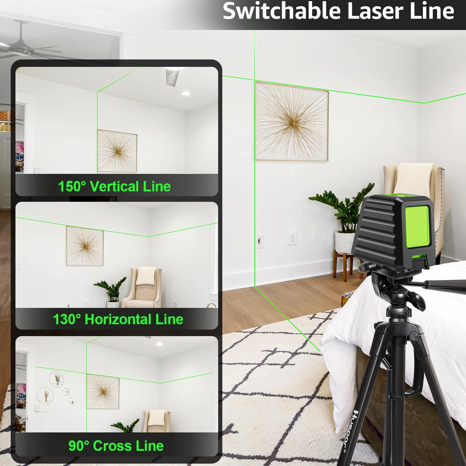 Huepar BOX-1G Laser krzyżowy zielony samopoziomujący zasięg 25 m H130° V150°