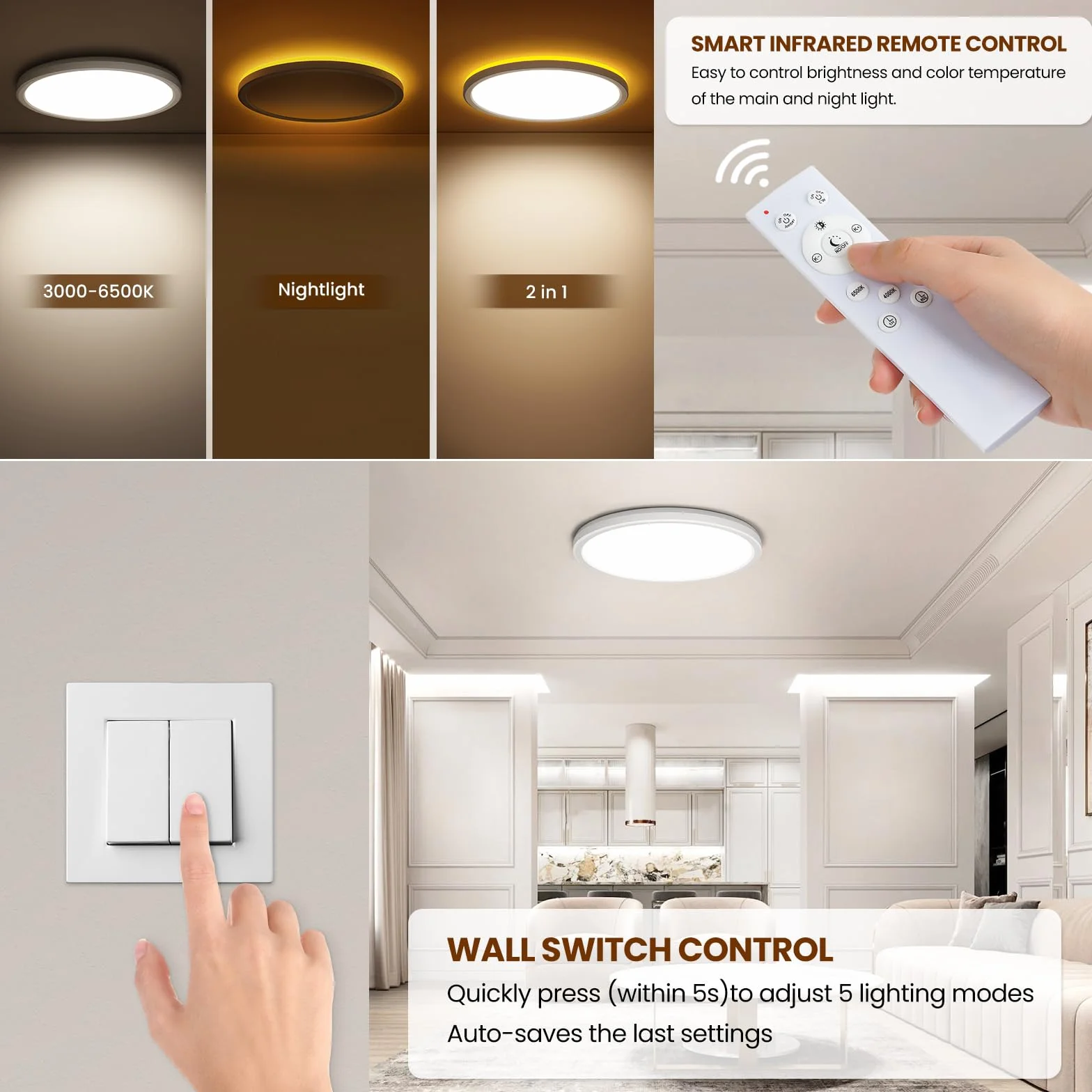 Lampa sufitowa LED ściemniana 24W 2800lm z pilotem 1800-6500K