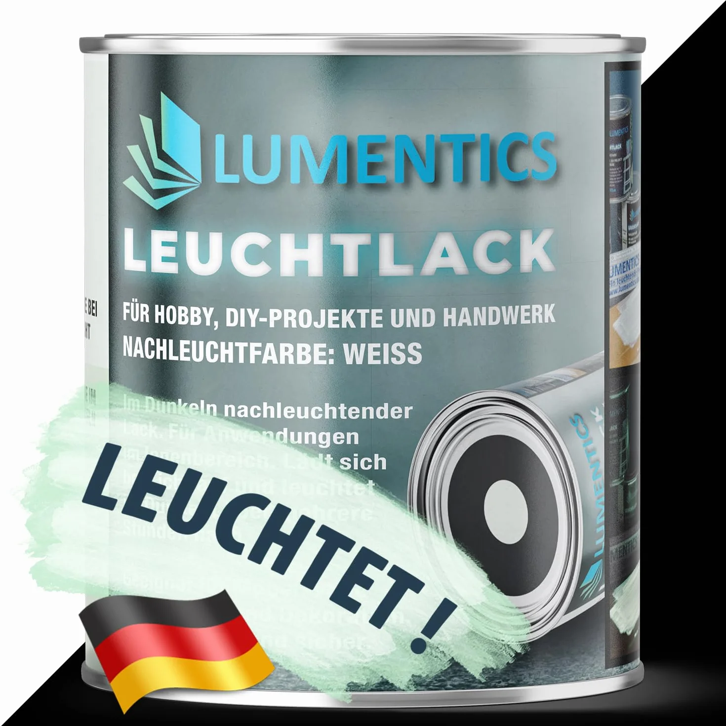 LUMENTICS Biały lakier podświetlający, 250 ml, kolor świecący w ciemności, na bazie akrylu, fluorescencyjny, do wielokrotnego napełniania, bezzapachowy
