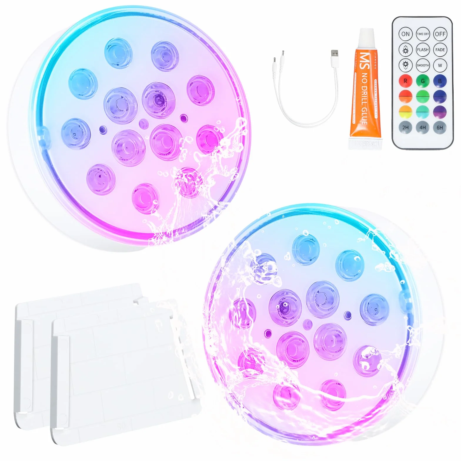 2 szt., zanurzalne światła LED, 16 kolorów, RGB, 13 LED, wodoodporne oświetlenie basenowe, podstawa LED do wazonu, oświetlenia akwarium, światła stawu, oświetlenie akwarium