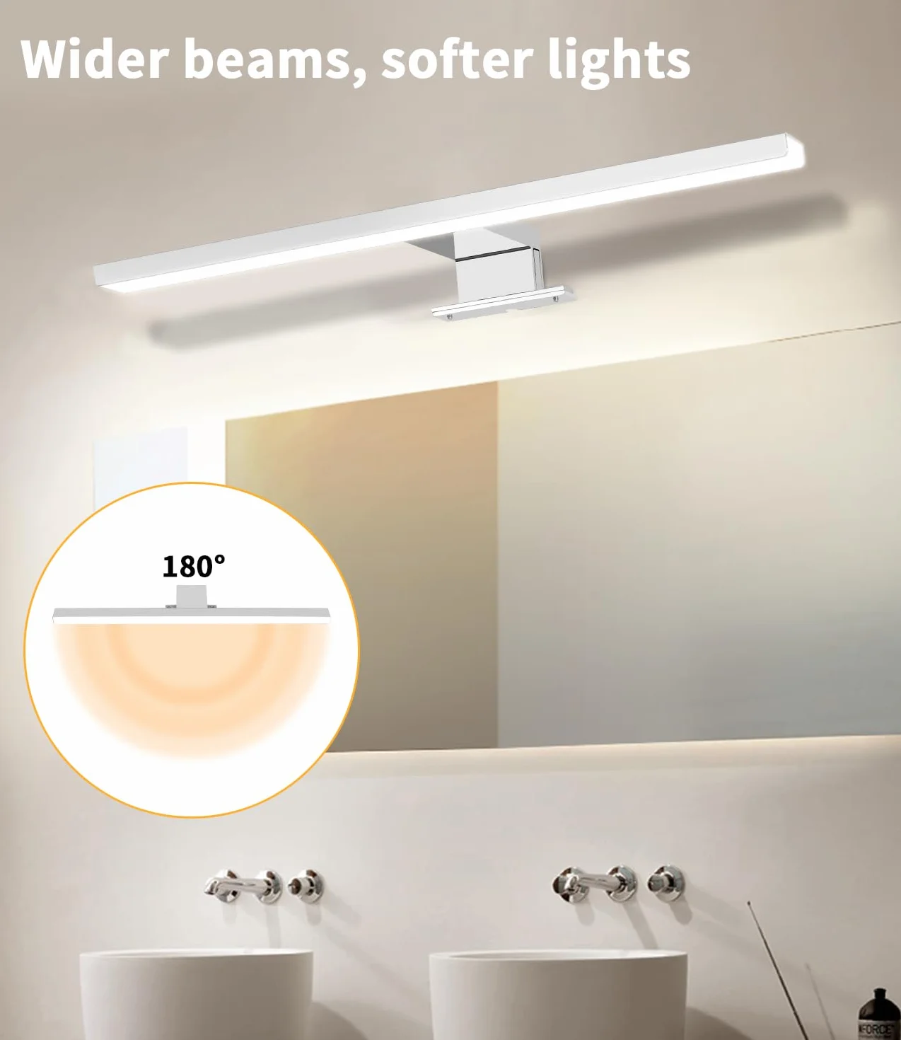Nowoczesne oświetlenie łazienkowe LED Vanity, 4000K 6000K dwutonowa temperatura, 40cm 12W Wodoodporna aluminiowa lampa lustrzana z przełącznikiem okablowania, oświetlenie ścienne do makijażu łazience