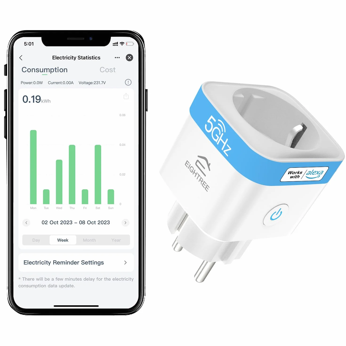 EIGHTREE Inteligentne gniazdko WiFi 2,4 G/5 GHz, inteligentne gniazdko z monitorem energii, programowalnym zegarem, sterowaniem aplikacją i głosem, kompatybilne z Alexa/Google Home/SmartThings, 16A