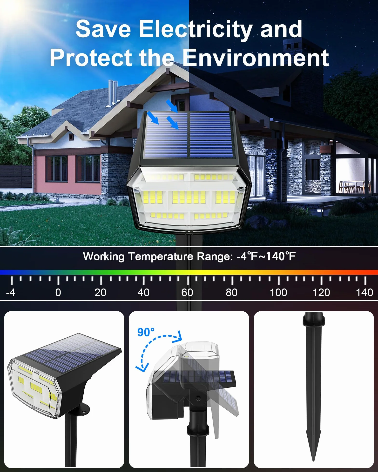iFalarila Outdoor Solar Lights - zestaw 2 reflektorów solarnych LED | 59 koralików LED, elastyczny panel słoneczny 90 stopni, 3 poziomy jasności, wszechstronna instalacja ogrodowa i ścienna, lampy