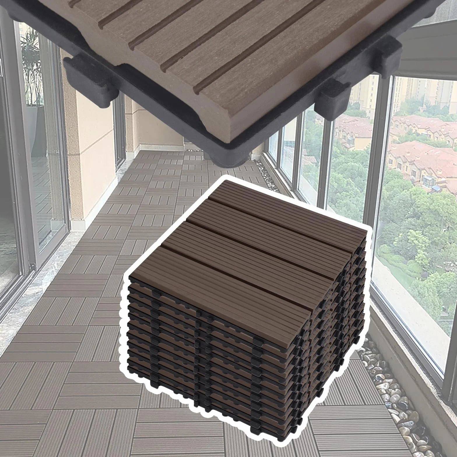 Wykładziny podłogowe na balkon taras WPC płytki o wyglądzie drewna system klikowy 30 x 30 cm 55 sztuk