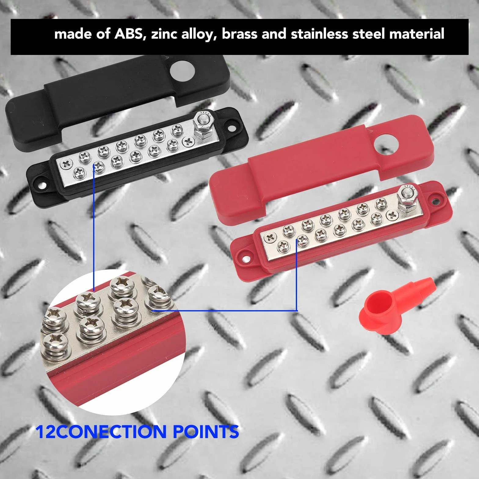 Listwa Zaciskowa Szyny Zbiorczej 12V 12 Terminal Dystrybucyjny 180A Marine Supply Busbar z 16 Pierścieniowymi Terminalami Czerwony