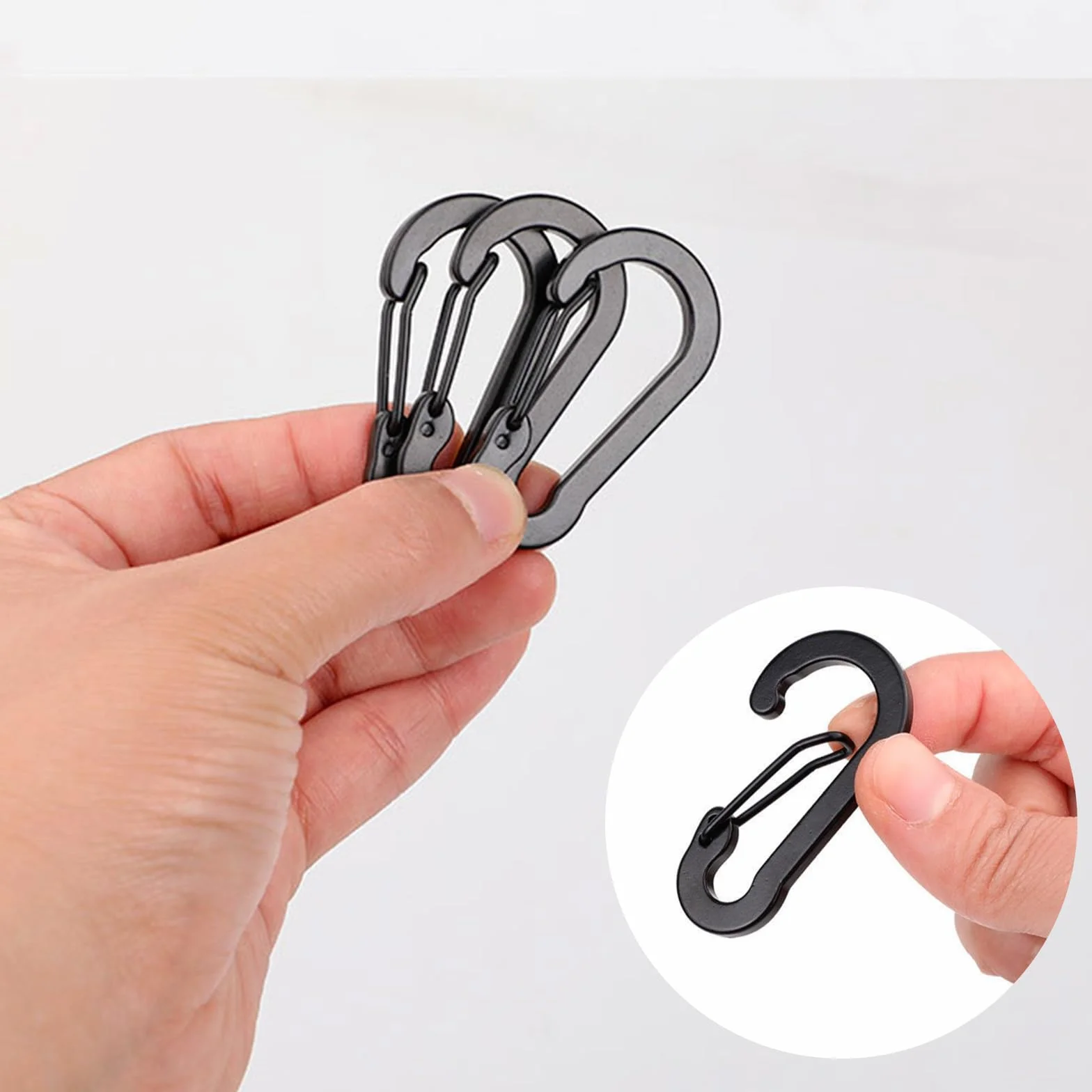 Aluminiowy karabińczyk w kształcie litery D, mały, czarny, breloczek, 10 sztuk