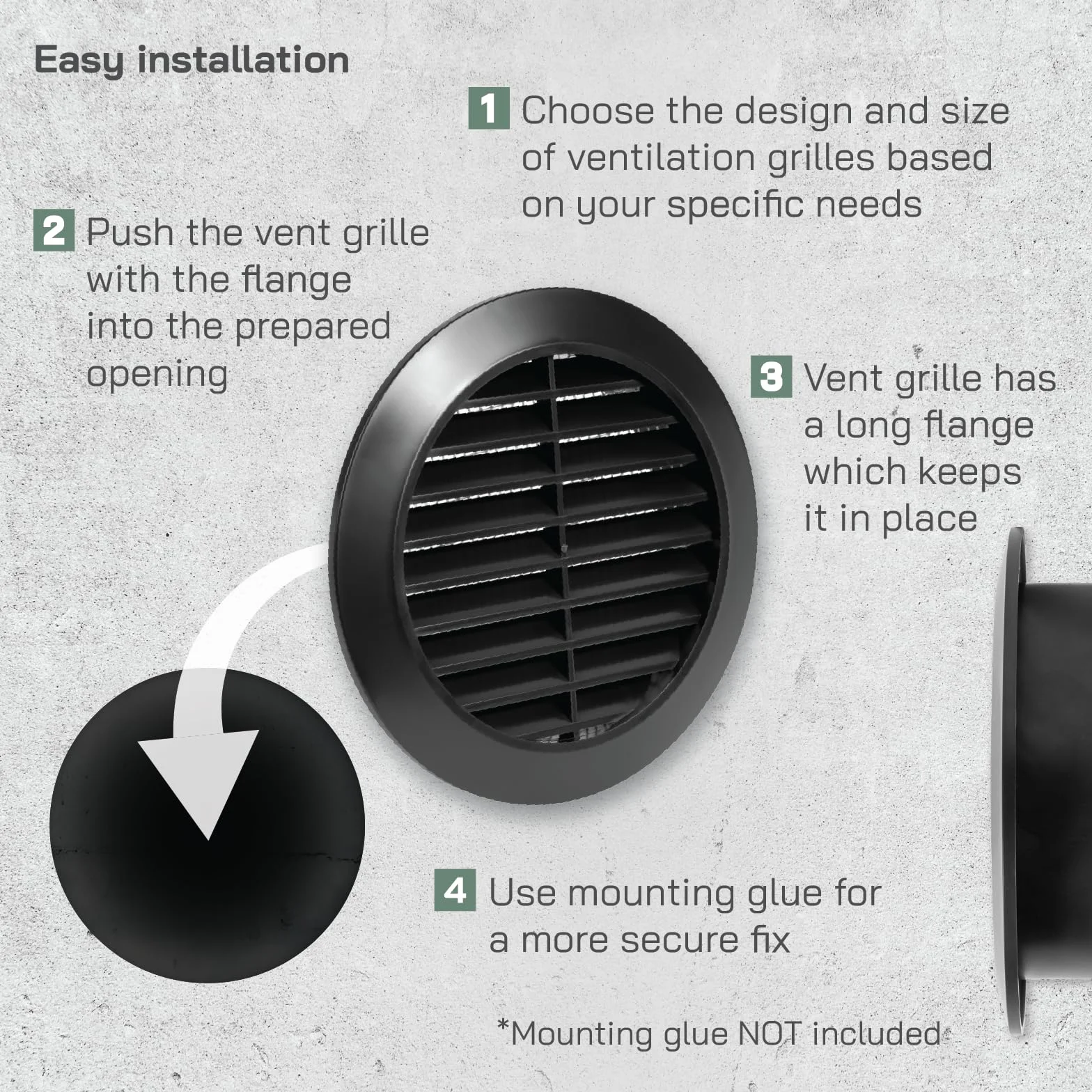 Vent Systems 80 mm czarna osłona wentylacji okrągła zintegrowana ochrona przed owadami HVAC