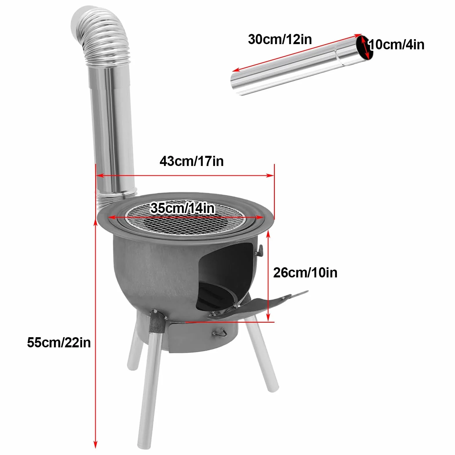 Piec Kaflowy na Drewno 43cm Stal Walcowana na Zimno z Kominem