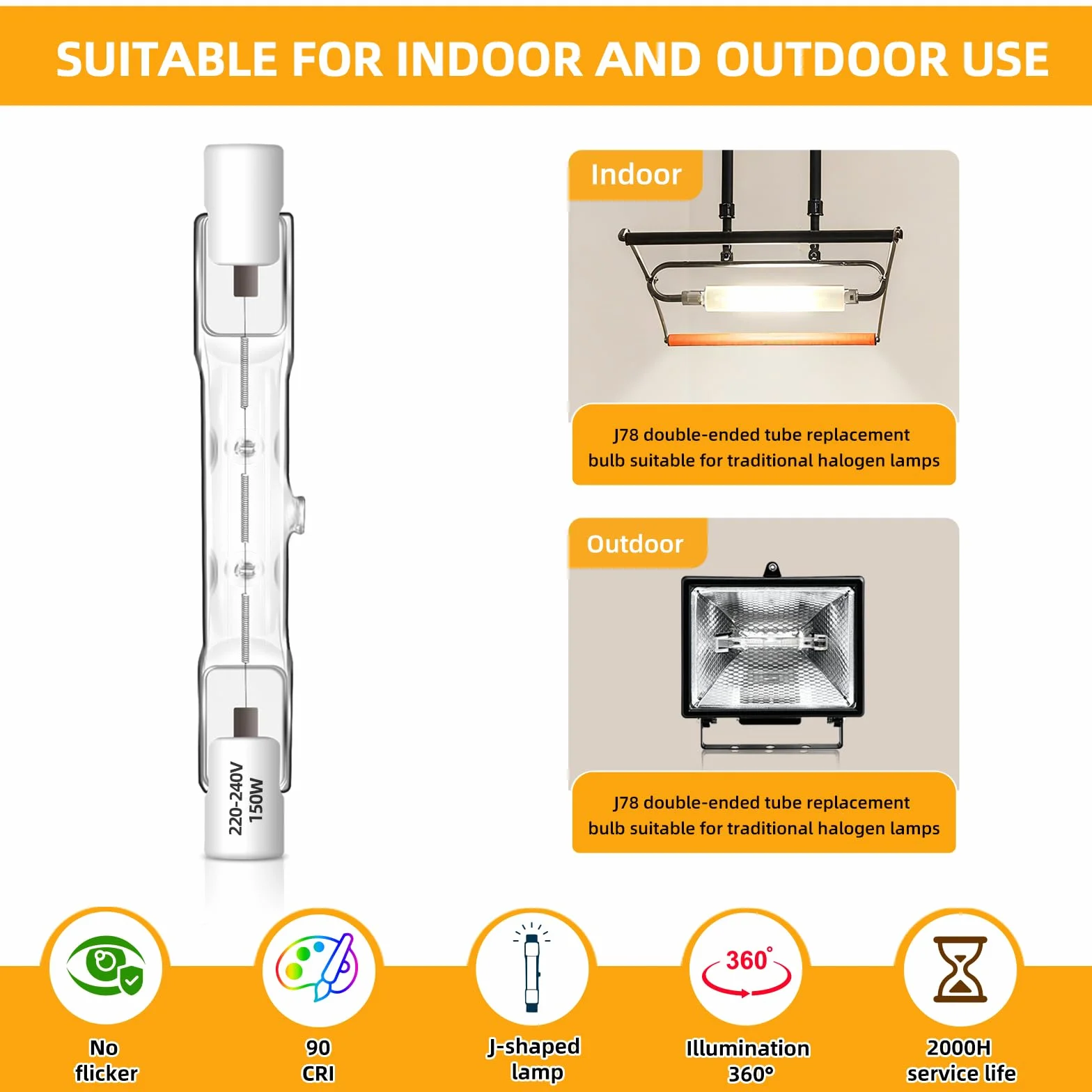 Caldarax 6 sztuk R7S 78 mm żarówka halogenowa 150 W 230 V, możliwość przyciemniania, 2700 K ciepła biel, 2250 lm