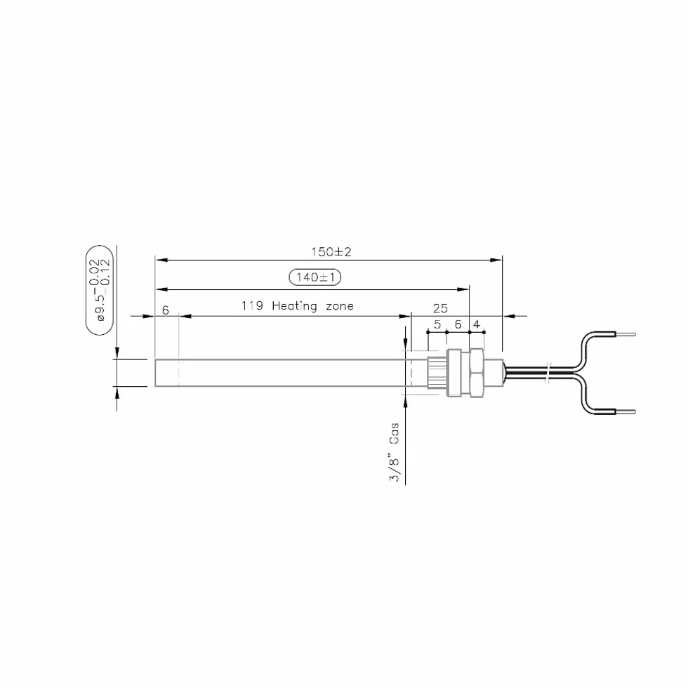 Świeca zapłonowa do pieca na pellet 350 W 9,5 mm 140 mm gwint 3/8" zamiennik MCZ Red