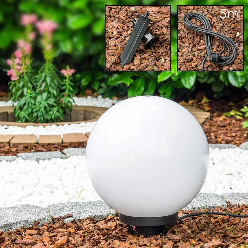 Lampa kulista Miau Ø30cm E27 z kolcem ziemnym biała tworzywo sztuczne 5m kabel