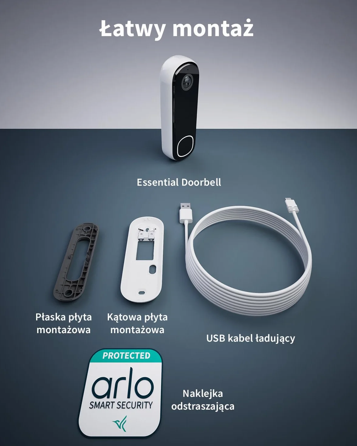 Arlo 2K HD Wideo Dzwonek do Drzwi WiFi, Czujnik Ruchu, Dwukierunkowy Dźwięk, Pole Widzenia 180°