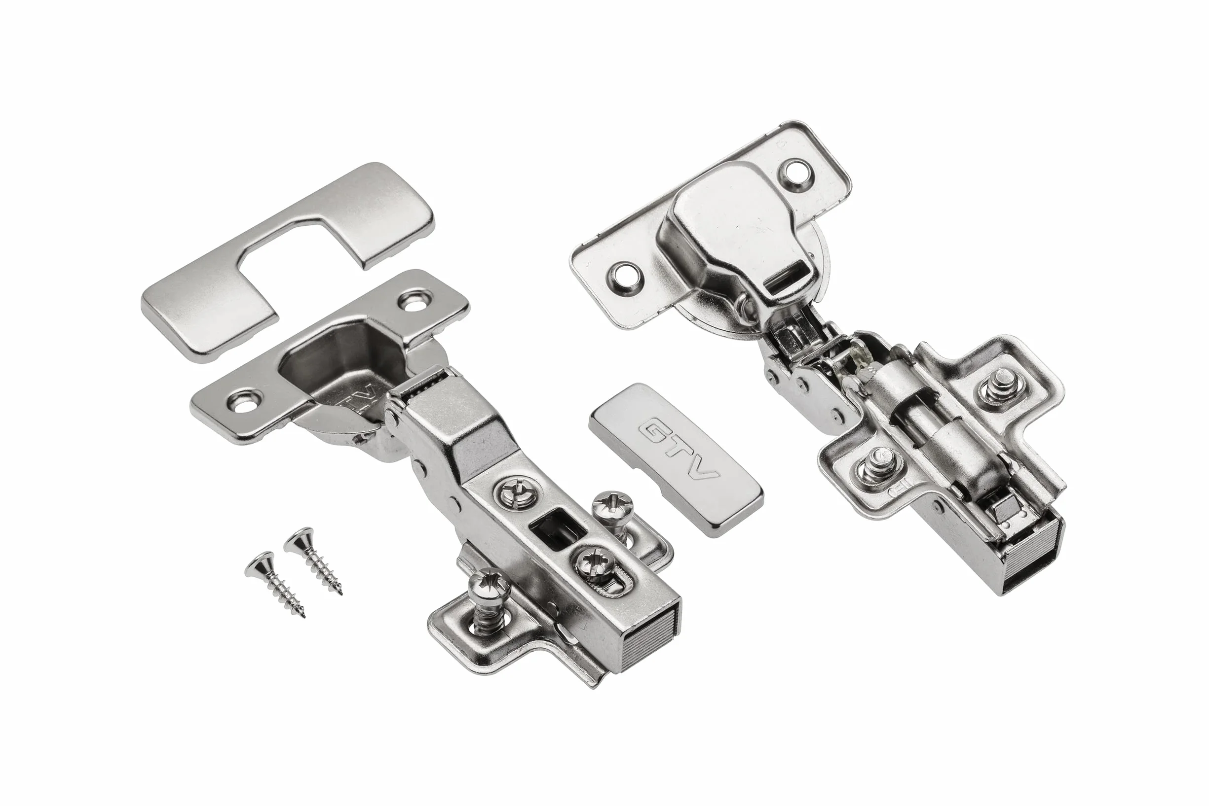GTV 2 x zawias hydrauliczny ECHC Twin z amortyzacją ogranicznik środkowy płyta montażowa H=0 ze śrubami euro ciche zamykanie zawias meblowy do drzwi szafy