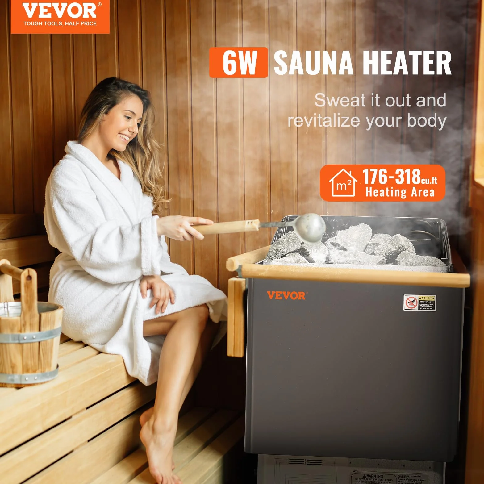 VEVOR Przenośny elektryczny podgrzewacz do sauny 6 kW 400 V 3N cyfrowy kontroler 5-9 m³ czarny