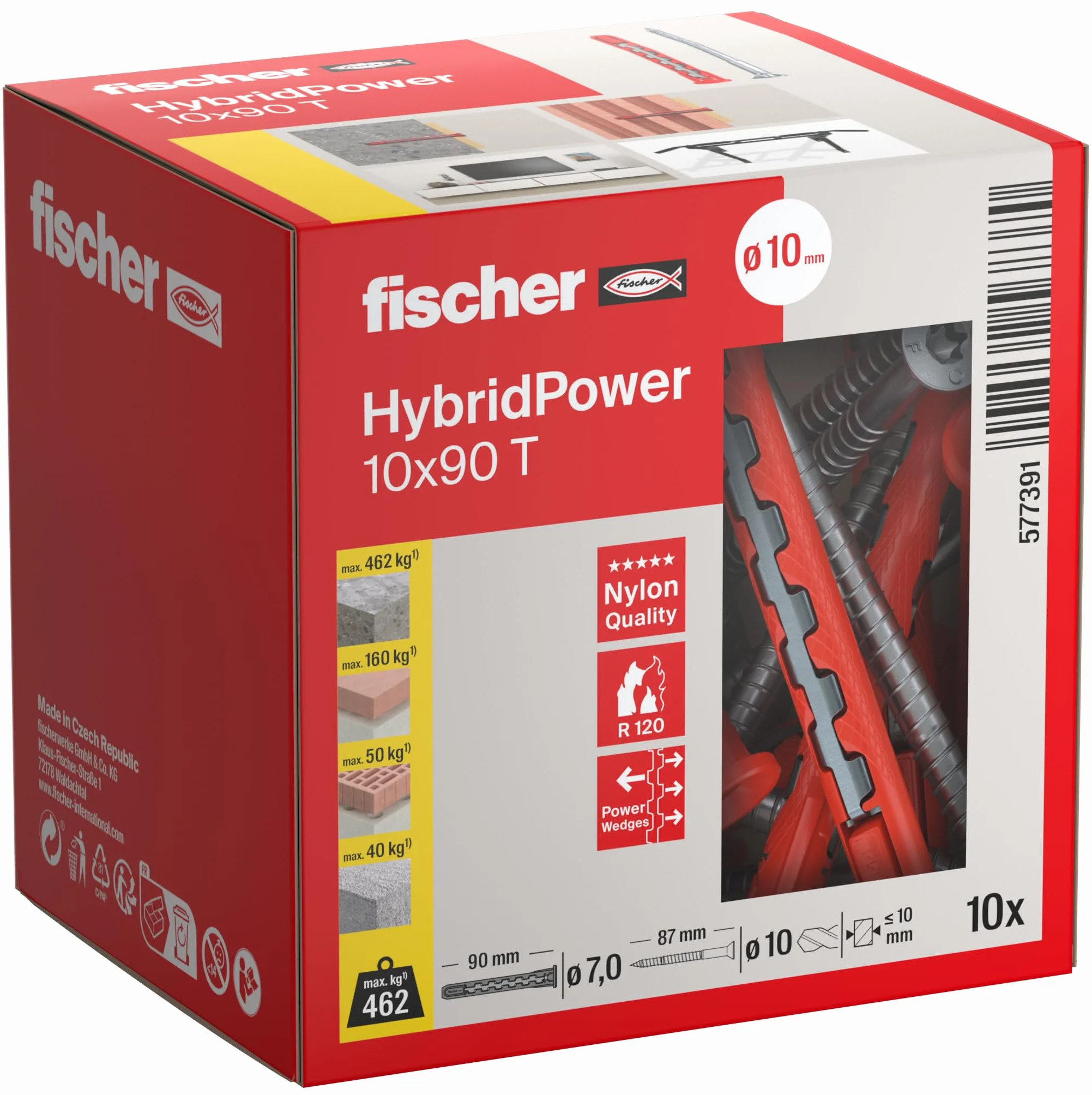 Fischer HybridPower 10 x 90 T kołki rozporowe uniwersalne do betonu i murów