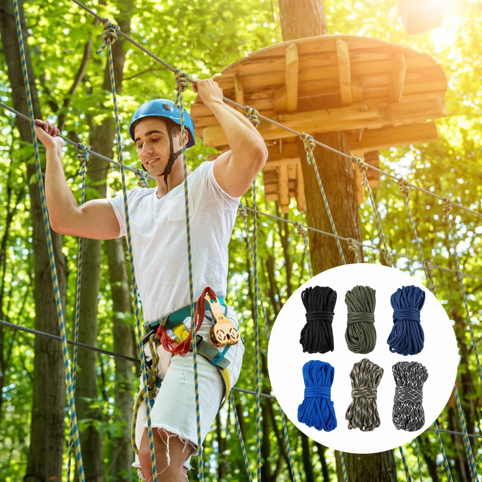 6 sztuk linki paracord 10 m, 4 mm, linka nylonowa Paracord, 7 rdzeni, wytrzymuje do 250 kg, na kemping, długość całkowita 40 m