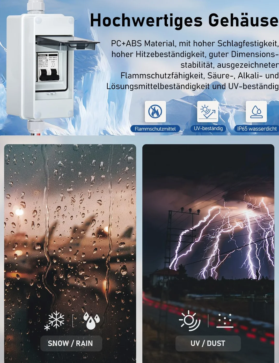 DIHOOL Odłącznik DC PV 30A, 2-biegunowy, z 3 modułami, skrzynka bezpieczników do instalacji solarnych