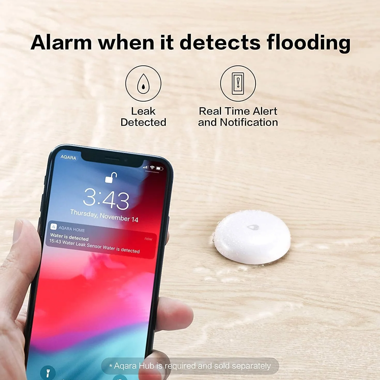 Aqara Czujnik Wycieku Wody , WYMAGANY HUB OD AQARA, Bezprzewodowy Czujnik Mini Powodzi do Systemu Alarmowego i Automatyzacji Domu, Alarm Czujnika Wody do Kuchni, łazienki, piwnicy