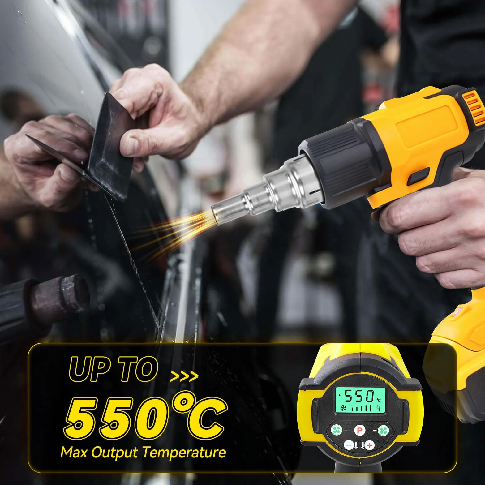 Bezprzewodowa opalarka Dewalt 20 V 50℃-550℃ z cyfrowym wyświetlaczem, regulowana temperatura, 5 dysz